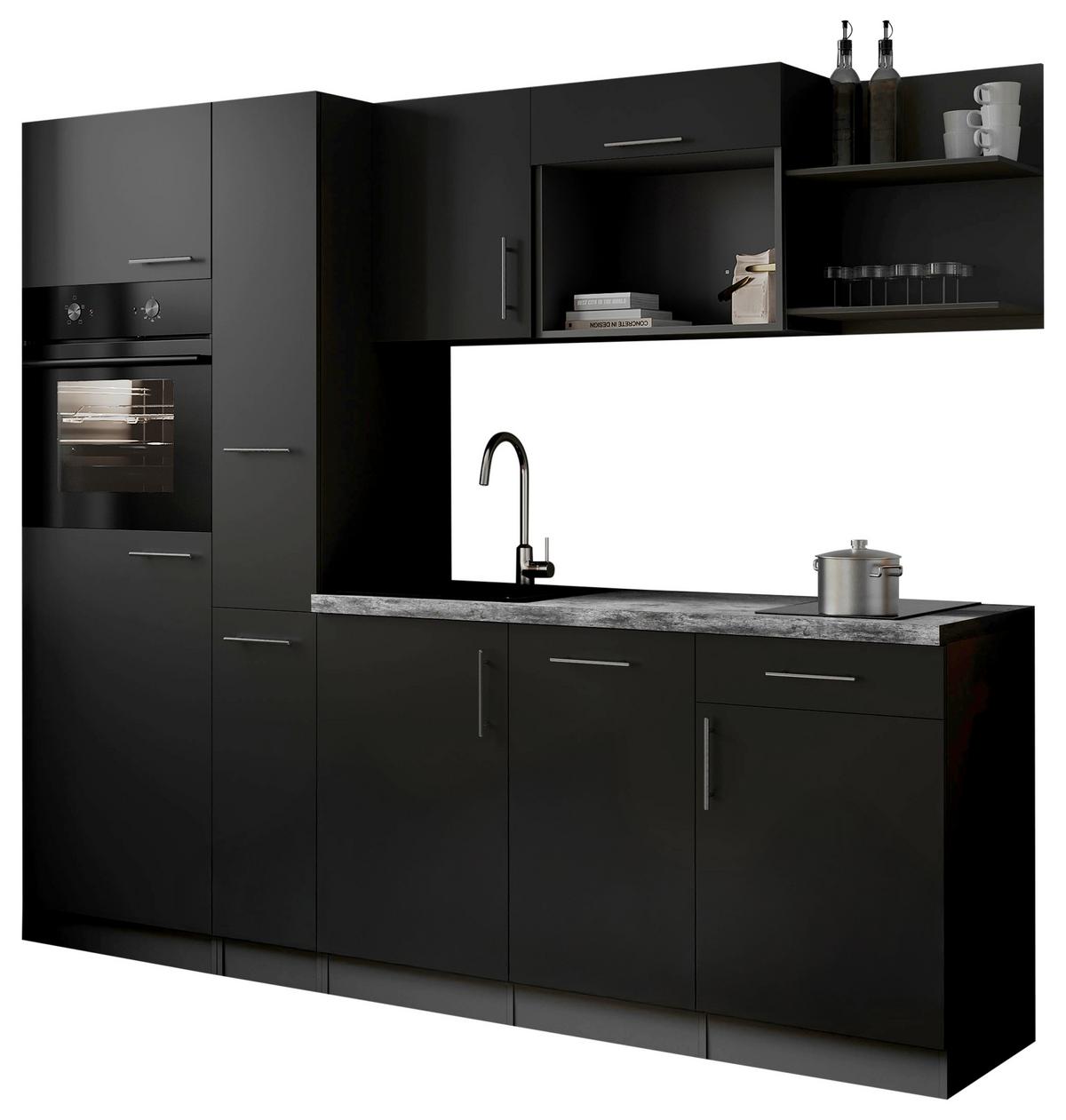 Küchenblock Oliver m. Geräten Schwarz - Schwarz/Grau, Trend, Holzwerkstoff/Metall (235cm) - Respekta