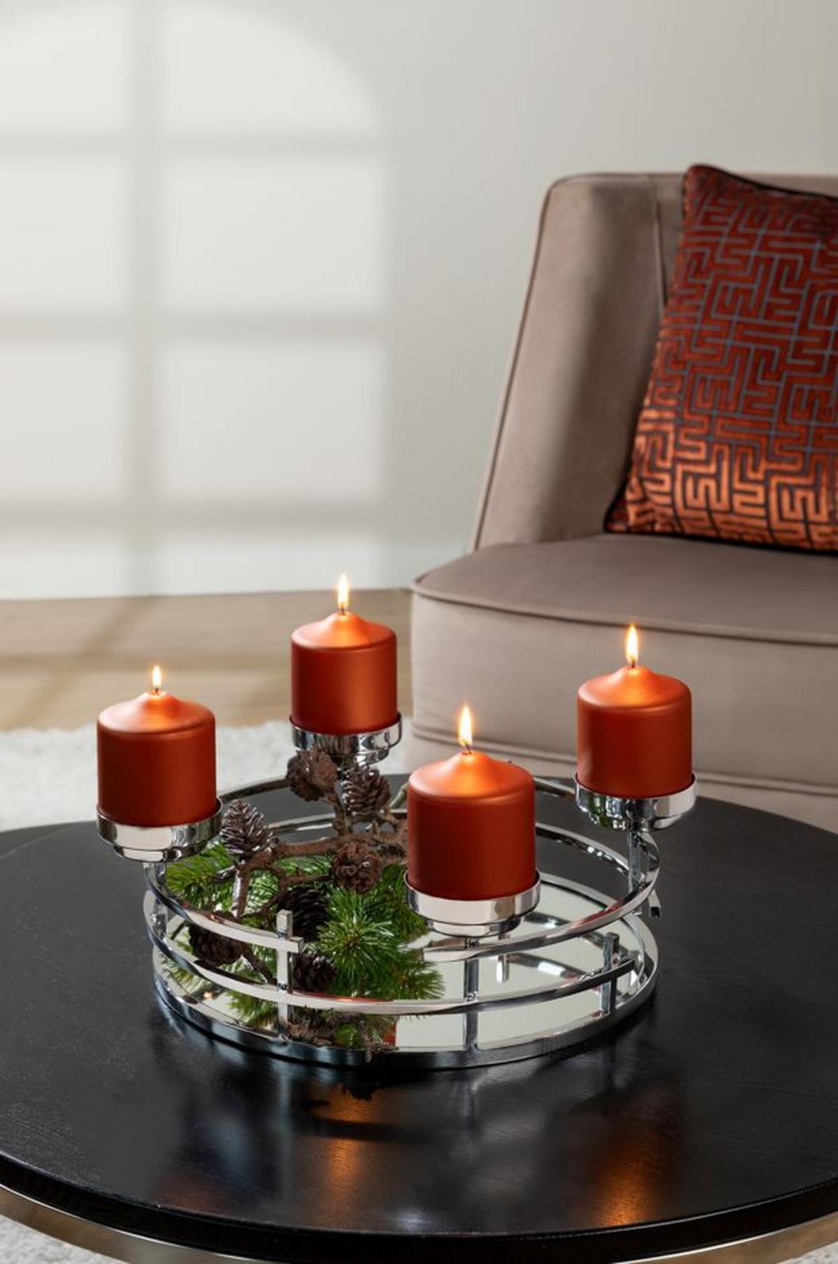 ŚWIECZNIK 145222 - kolor srebrny, Basics, metal/szkło (42/19,5cm) - Fink