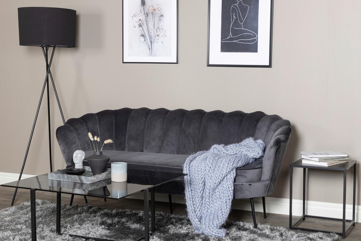 Sofa Calais ca. 180 cm Dunkelgrau Samt - Dunkelgrau/Schwarz, Design, Textil/Metall (180/78.5/78cm) - Livetastic