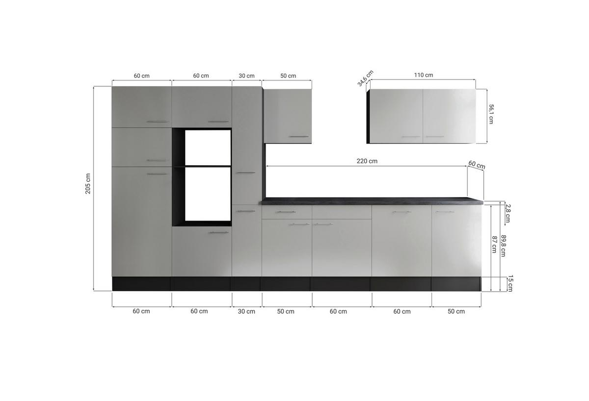 Kuhinjski Blok Brez Aparatov Oliver, 370cm - srebrne barve/siva, Design, kovina/leseni material (370cm) - Respekta