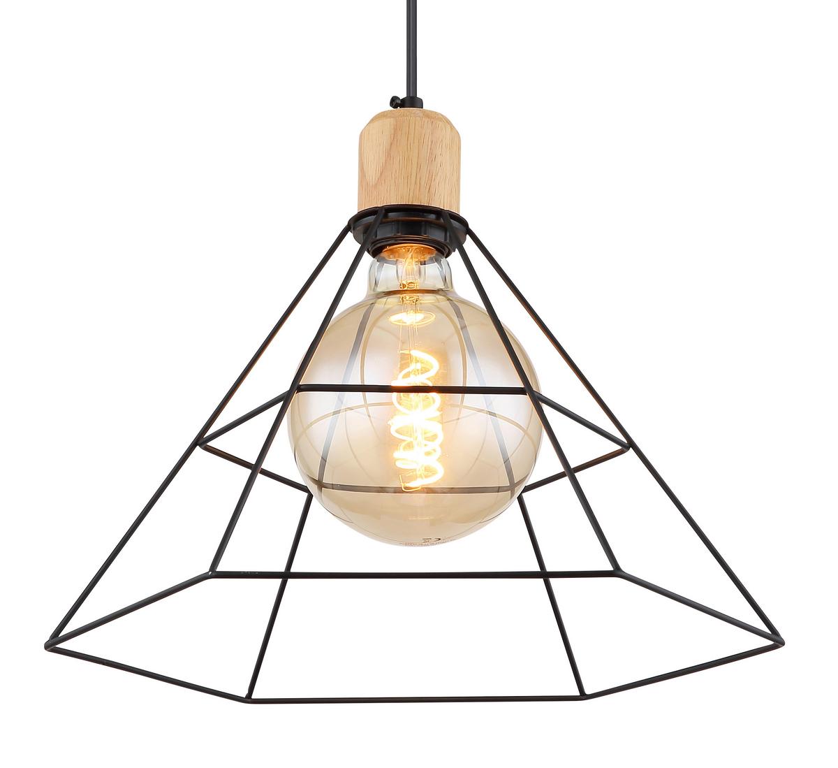 Hängeleuchte Helene in Schwarz max. 60 Watt - Schwarz/Braun, KONVENTIONELL, Holz/Metall (35/120cm) - Globo