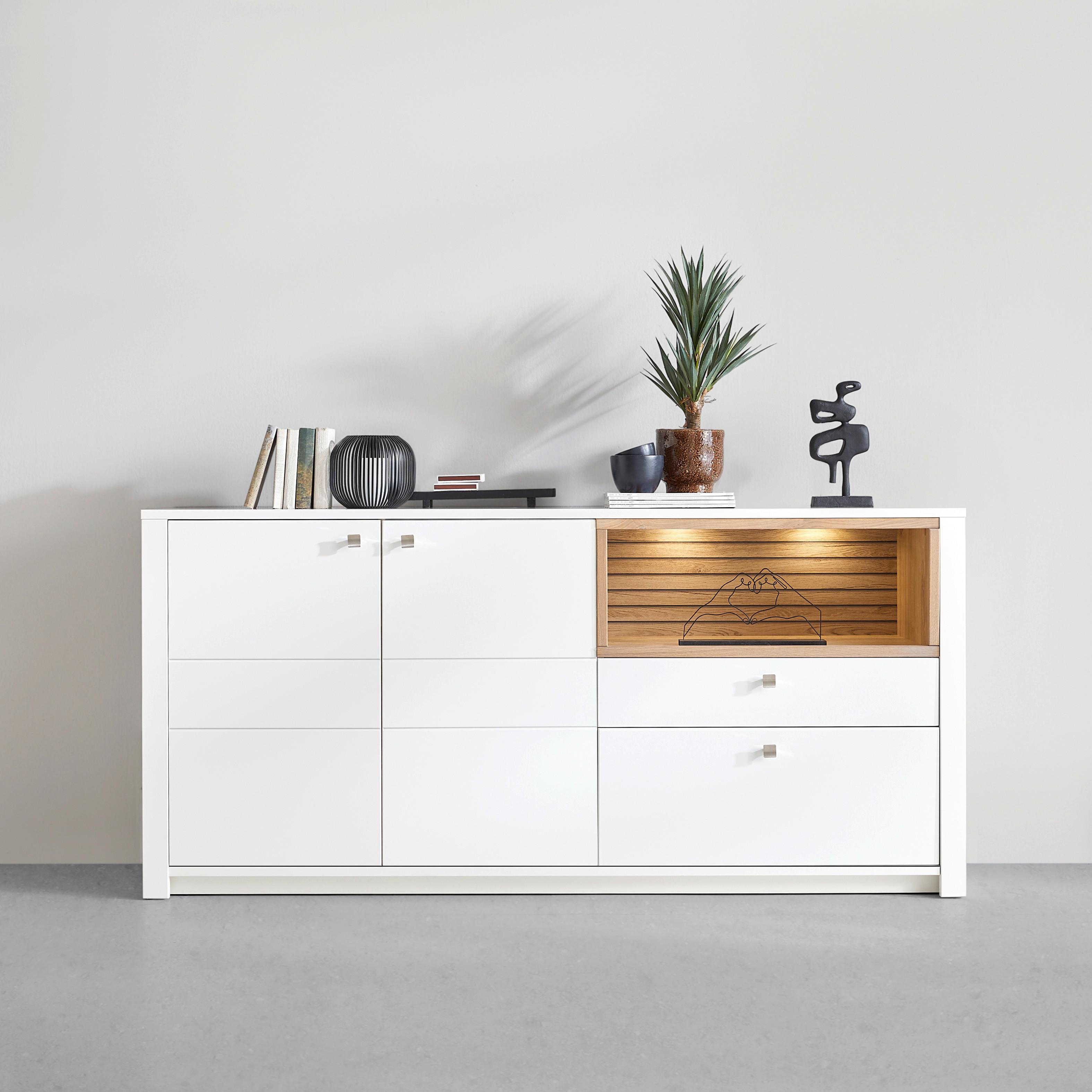 Sideboard Whitehouse Weiß/Eichefarben - Edelstahlfarben/Eichefarben, MODERN, Holz/Holzwerkstoff (192/90/47cm) - Premium Living