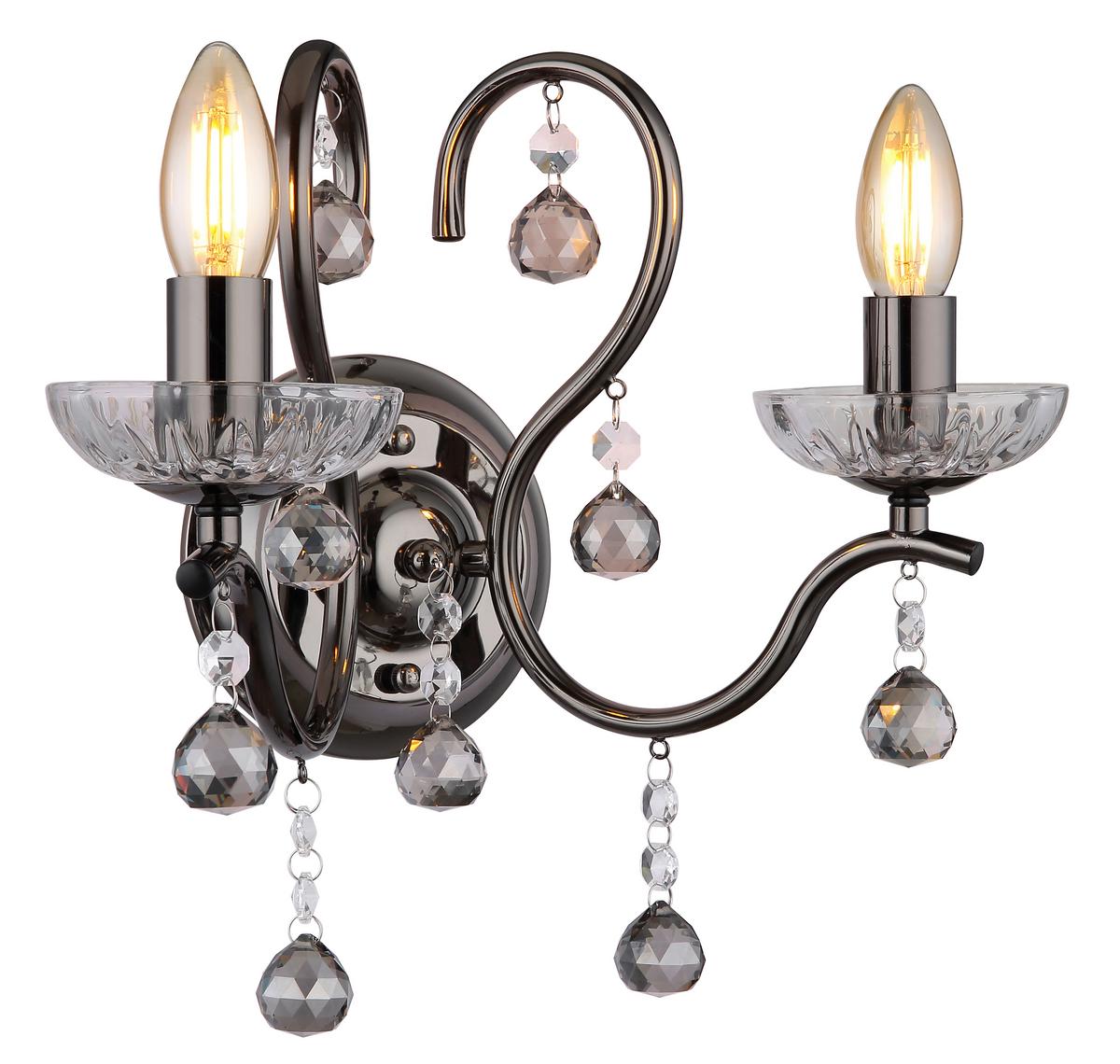 APPLIQUE 64134-2W - clair/chrome noir, Konventionell, métal/verre (33/21,7/33cm) - Globo