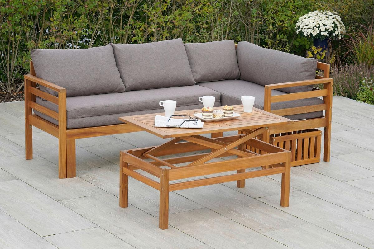 Gartenset Brasilia Echtholz - Grau/Akaziefarben, KONVENTIONELL, Holz/Textil - Gardenson