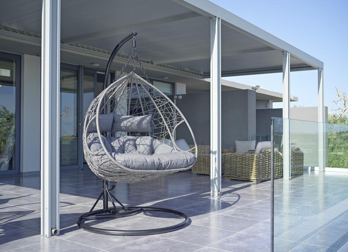 Fotoliu suspendat Enea - gri închis/negru, Modern, metal/textil (133/205/120cm) - Bessagi Garden
