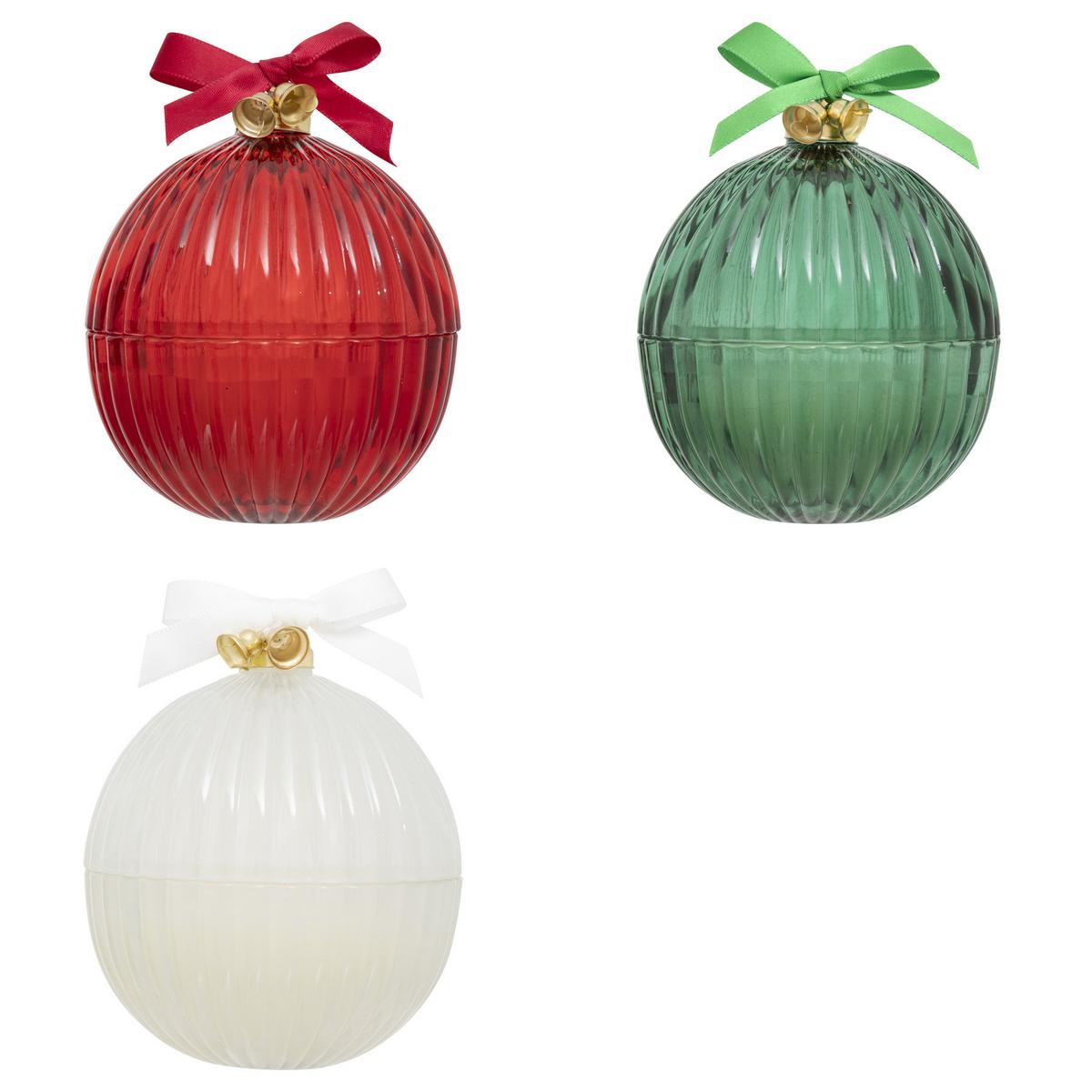 Lumânare în pahar de sticlă Ball, cca. 50 g - verde închis/alb, Modern, sticlă/materiale naturale (7,9/8,6cm)