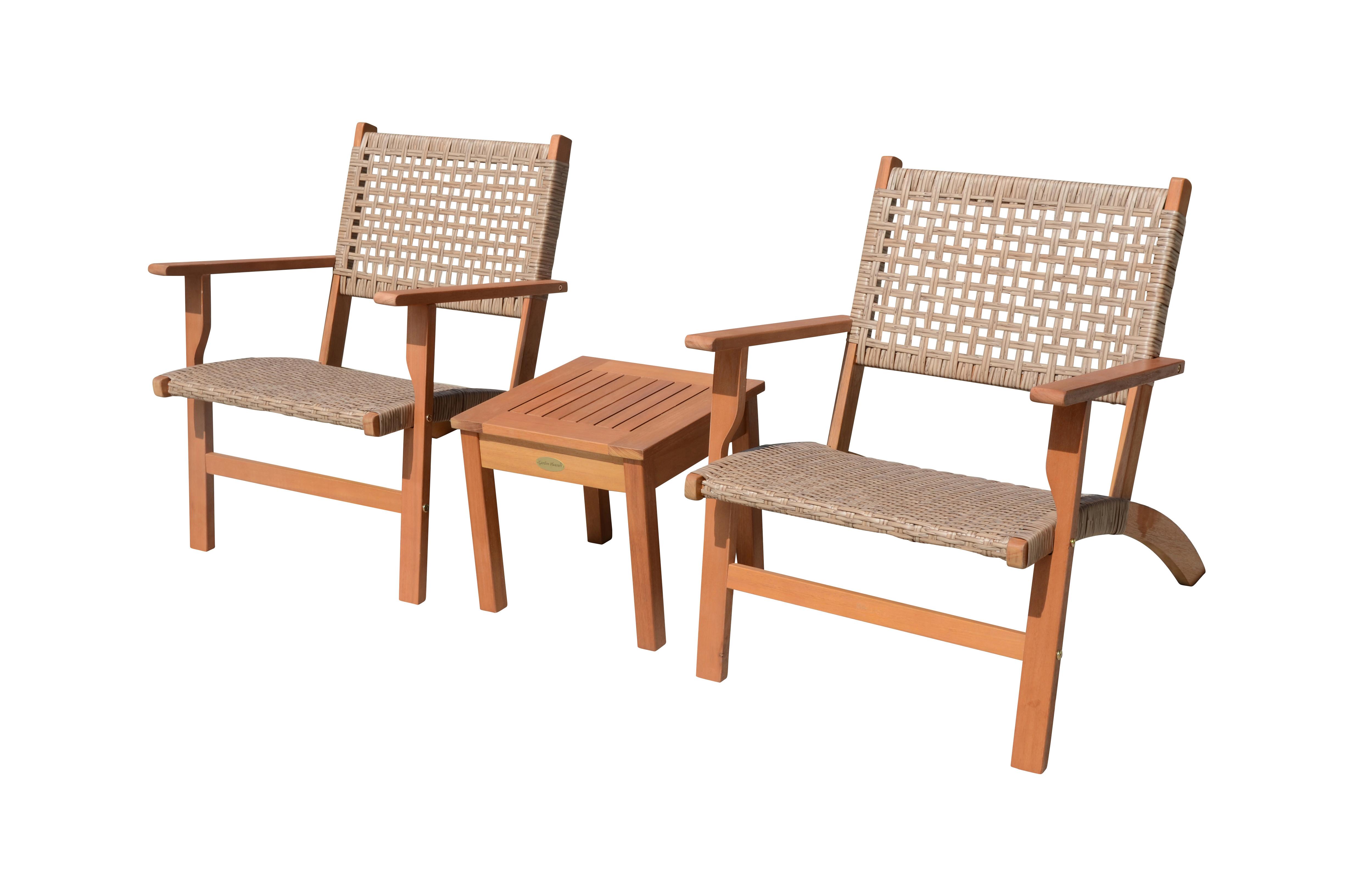 Balkonset 3-tlg. Eukalyptusholz - Eukalyptusholzfarben/Hellgrau, Basics, Holz/Kunststoff (81/75/61cm) - Gardenson