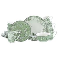 Serviciu de masă Adelaide 16/1 - alb/verde, Basics, ceramică - Creatable
