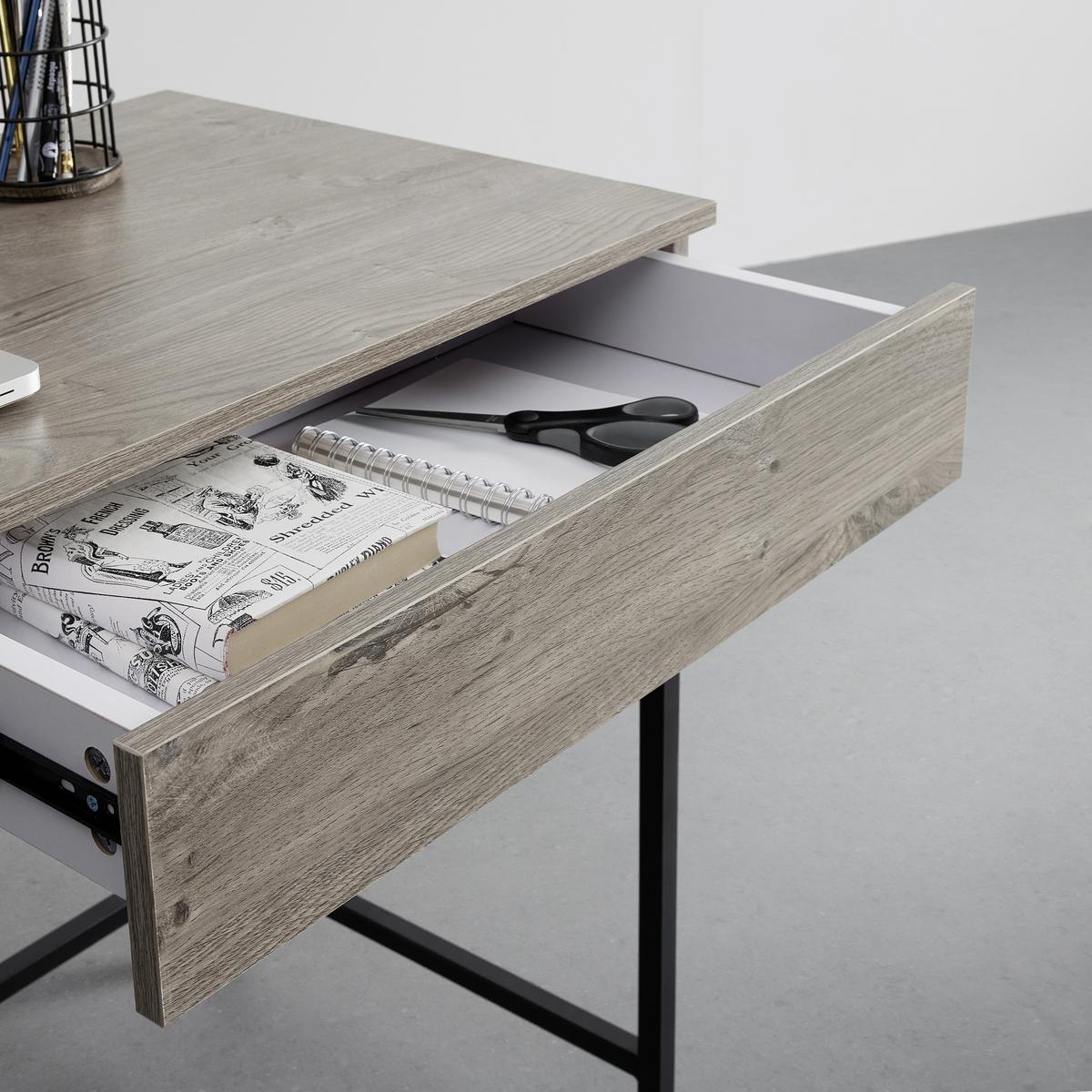 Schreibtisch Cara Walnussfarben MDF ca.120x50 cm - Walnussfarben/Schwarz, MODERN, Metall (120/50/76cm) - Bessagi Home