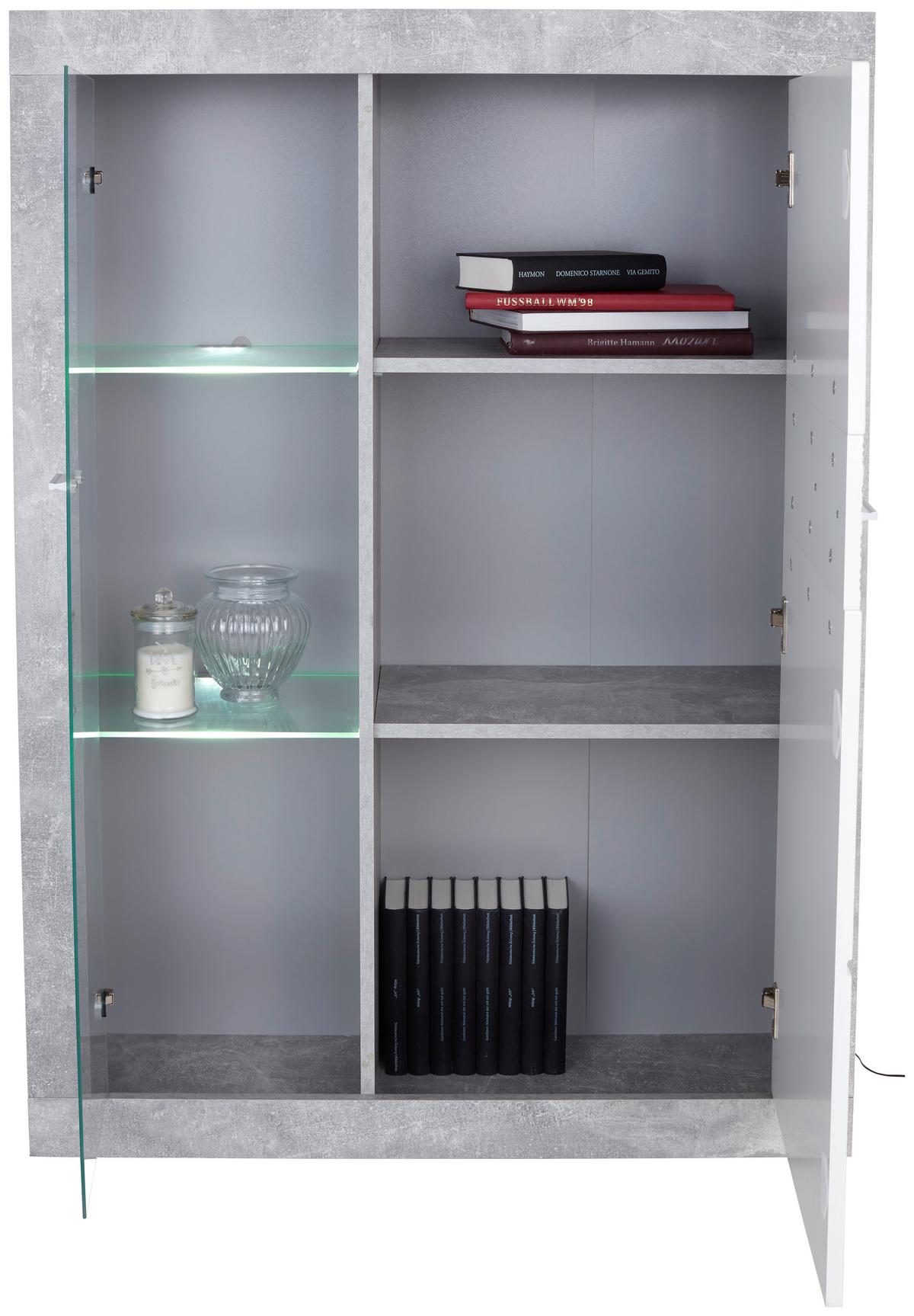 Vitrină Malta - alb/gri, Modern, material pe bază de lemn (96/132/35cm) - Modern Living