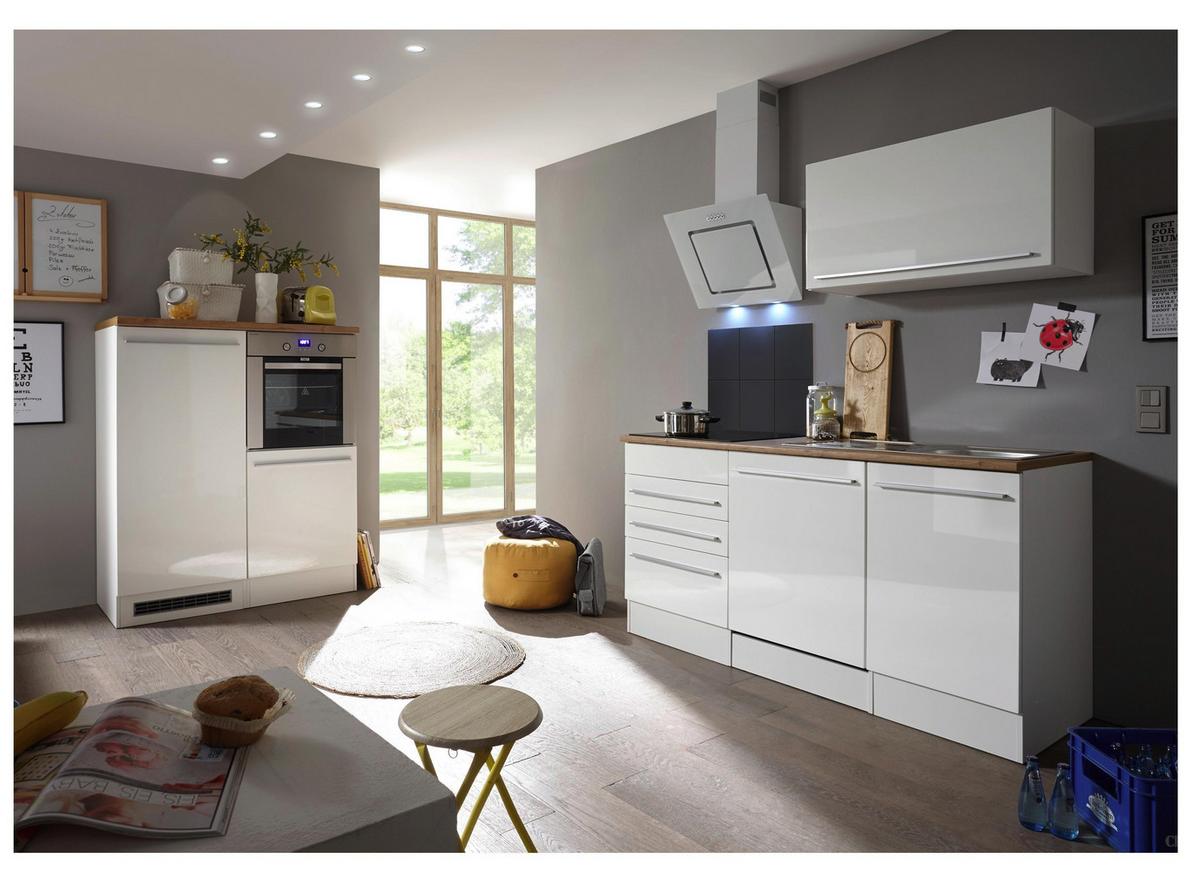 Küchenblock Premium m. Geräten Weiß/Eiche ca. 290 cm - Wildeiche/Edelstahlfarben, Basics, Holzwerkstoff/Kunststoff (290cm) - Respekta