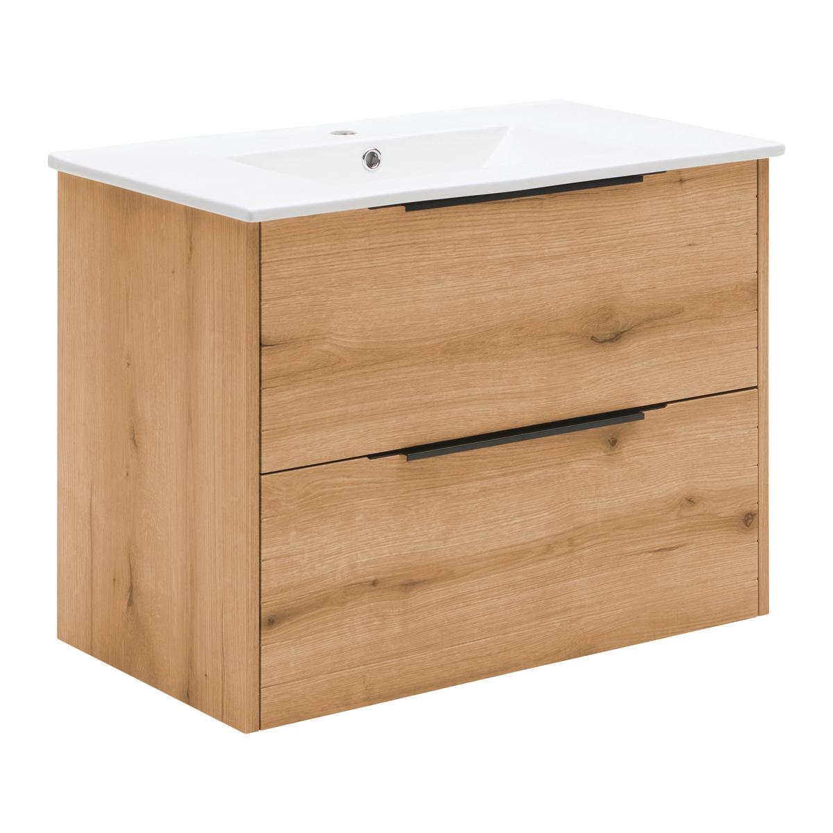 Waschtischkombi Aris Eichefarben - Eichefarben/Schwarz, MODERN, Keramik/Holzwerkstoff (80/60/45cm) - Mömax