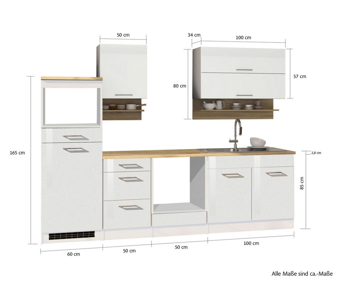 Küchenleerblock Mailand o. Geräte Weiß Hochglanz - Weiß Hochglanz/Silberfarben, MODERN, Glas/Holzwerkstoff (270cm) - Held