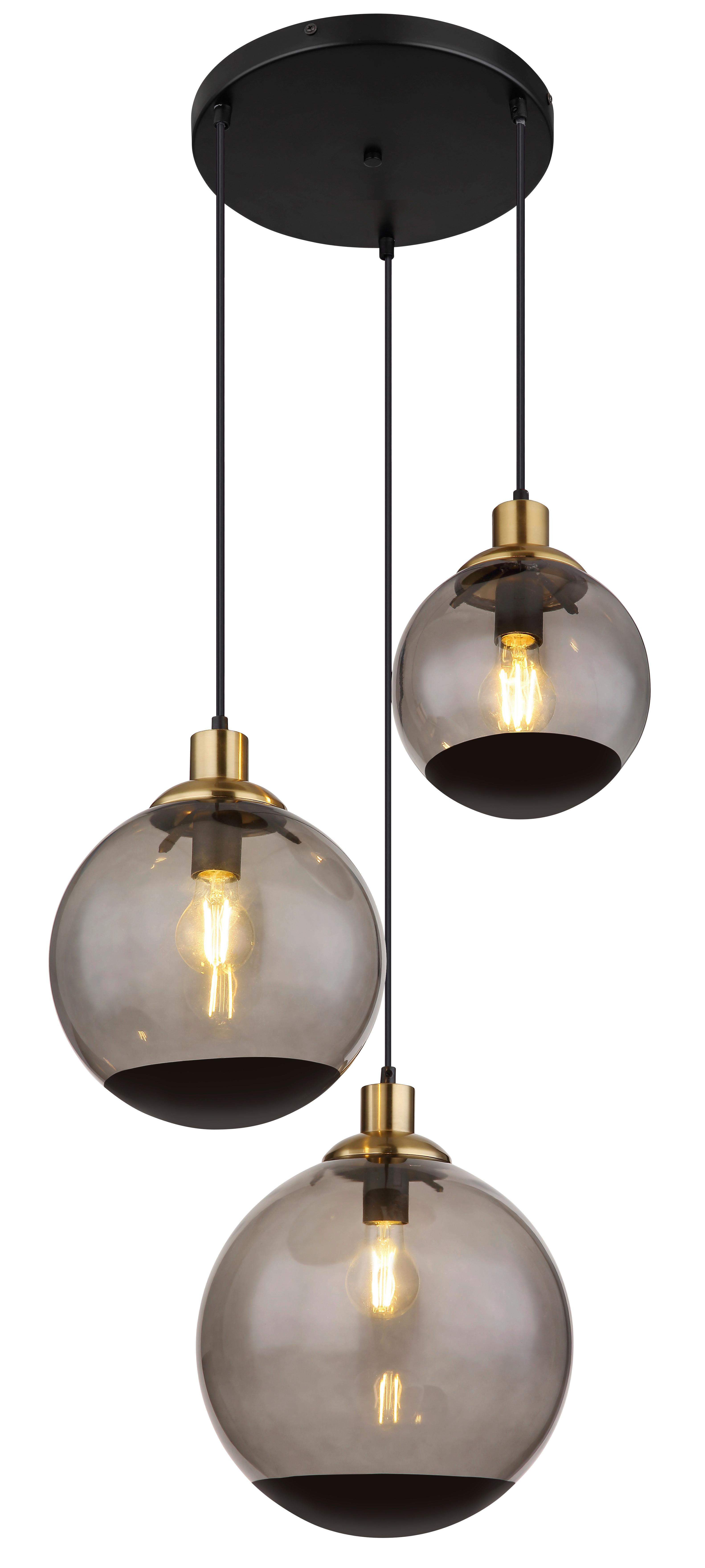 Hängeleuchte Potter Schwarz max. 40 Watt - Messingfarben/Schwarz, Design, Glas/Kunststoff (51/120cm) - Globo