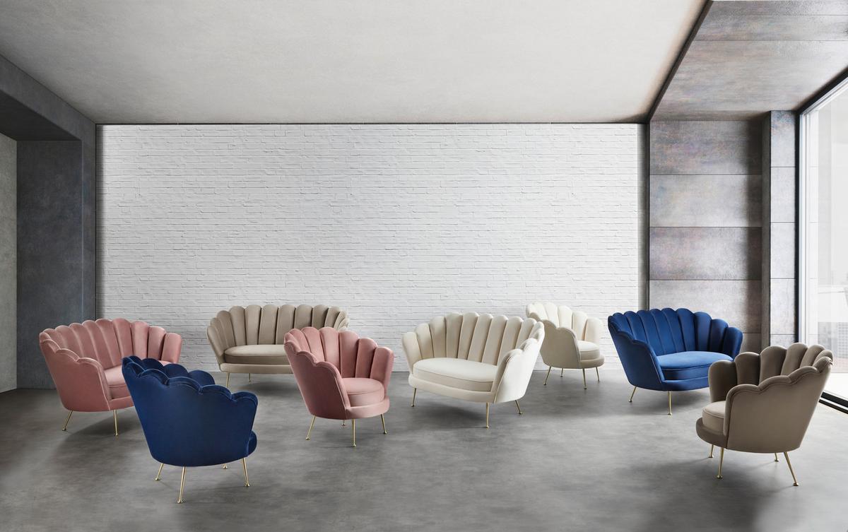 SOFA DWUOSOBOWA JELLINA - ciemnoniebieski/szampanowy, Modern, metal/tkanina (144/80/84cm) - Bessagi Home
