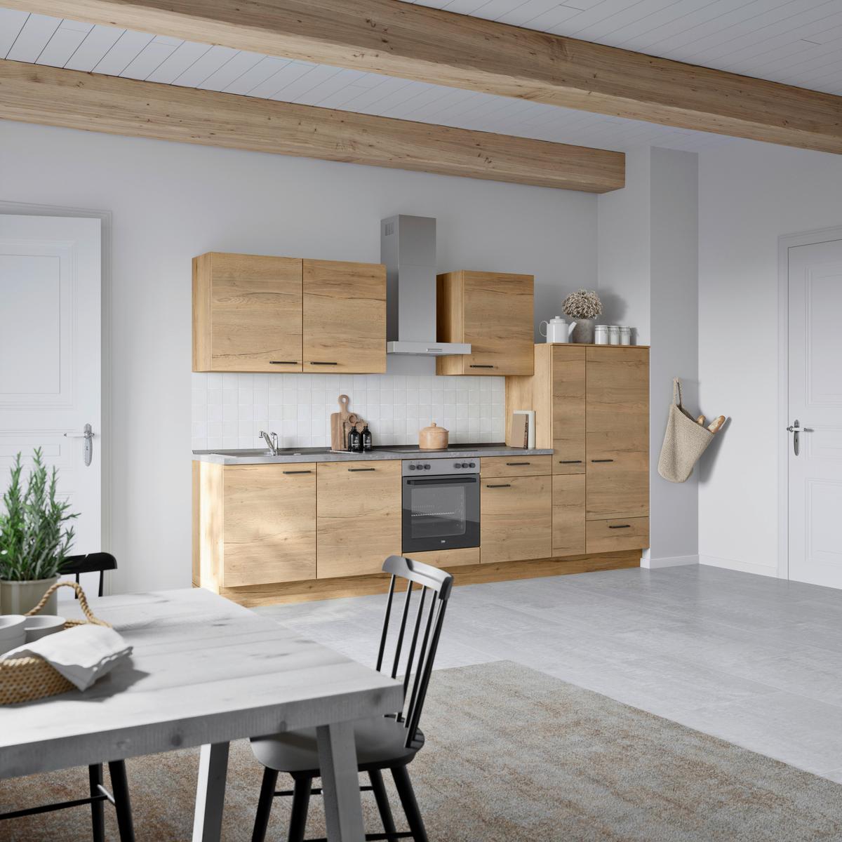 Küchenblock Structura Low m. Geräten Eiche - Schieferfarben/Eichefarben, MODERN, Holzwerkstoff/Metall (330cm) - Nobilia