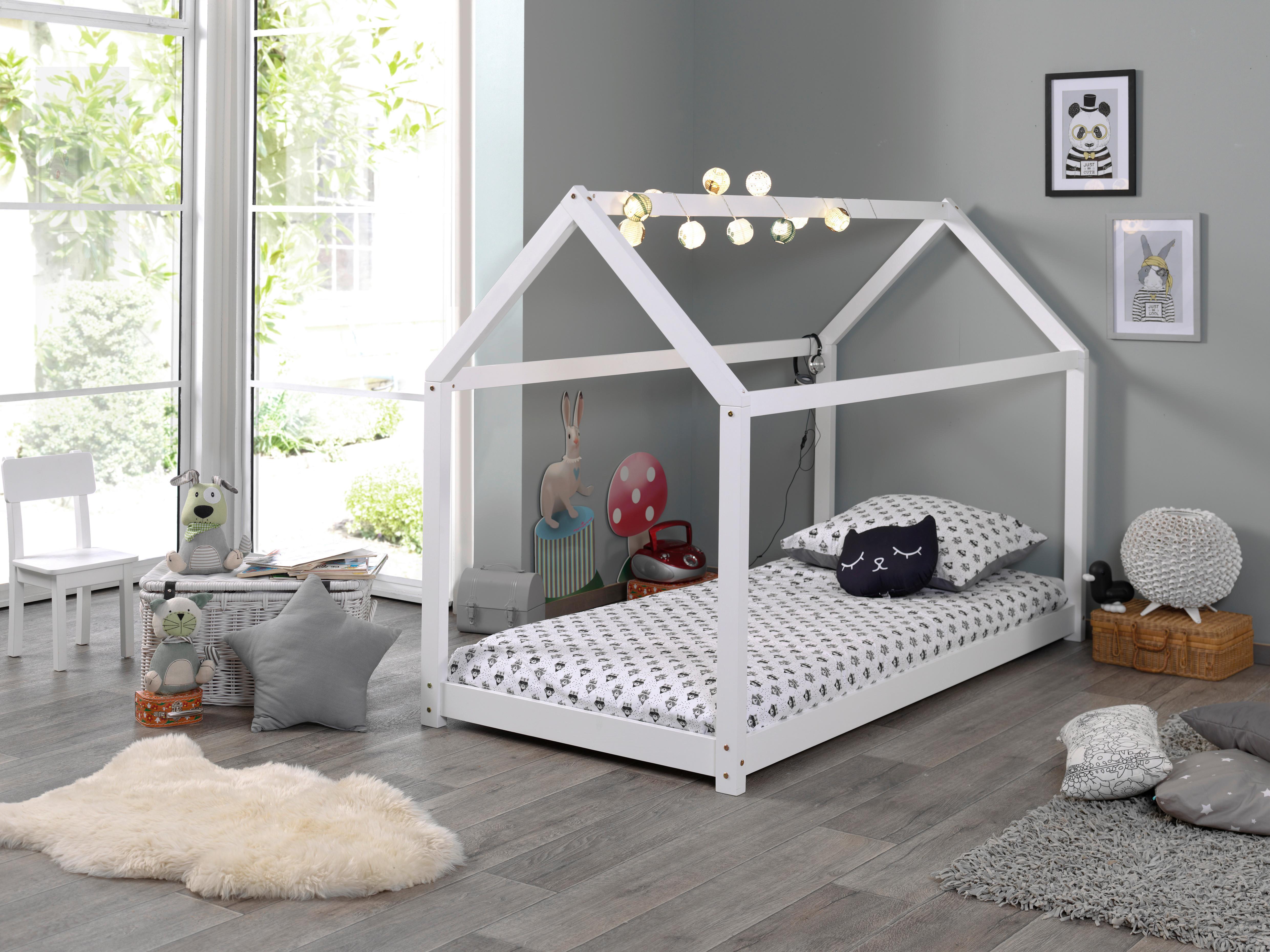 Hausbett Cabane Weiß ca. 90x200 cm Echtholz - Weiß, Natur, Holz/Textil (90/200cm) - Vipack