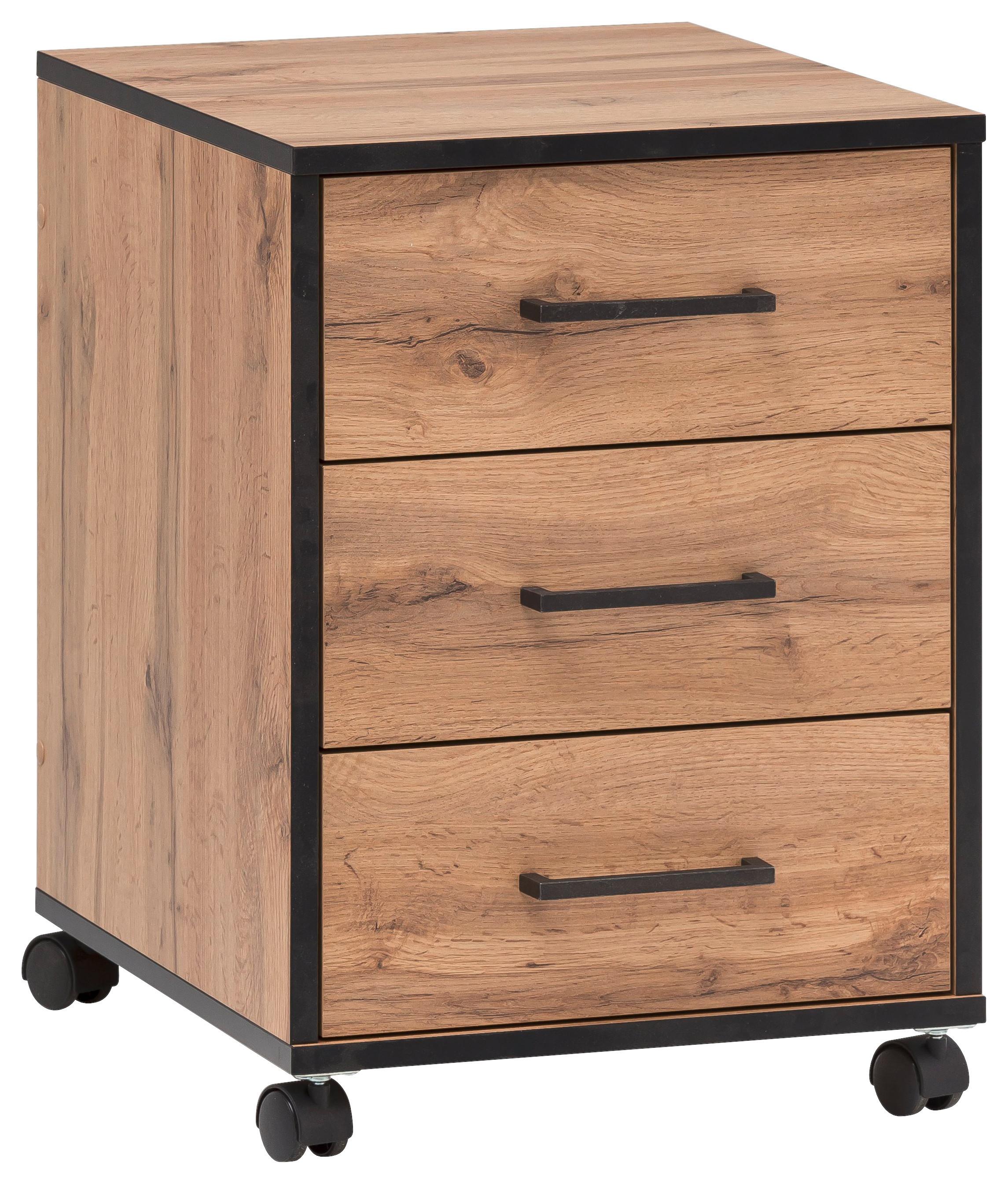 Rollcontainer Serie 2000 Eiche - Eichefarben/Schwarz, KONVENTIONELL, Holzwerkstoff/Kunststoff (40,1/57/50cm) - MID.YOU