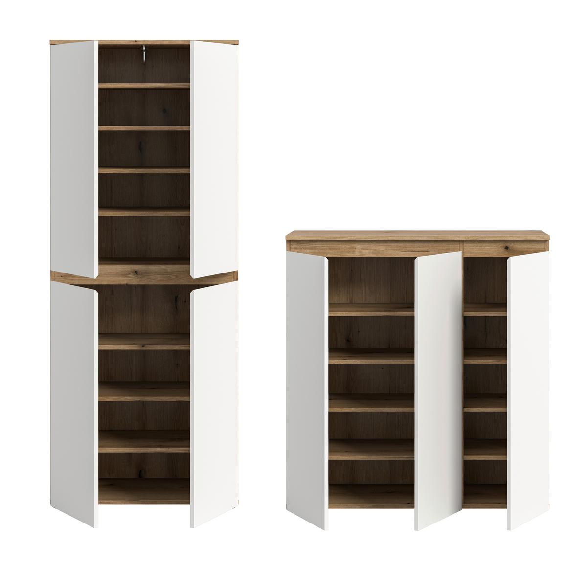 Garderobenschrank Scarpa Weiß/Eiche - Eichefarben/Schwarz, Design, Holzwerkstoff/Kunststoff (190/175/37cm) - Livetastic