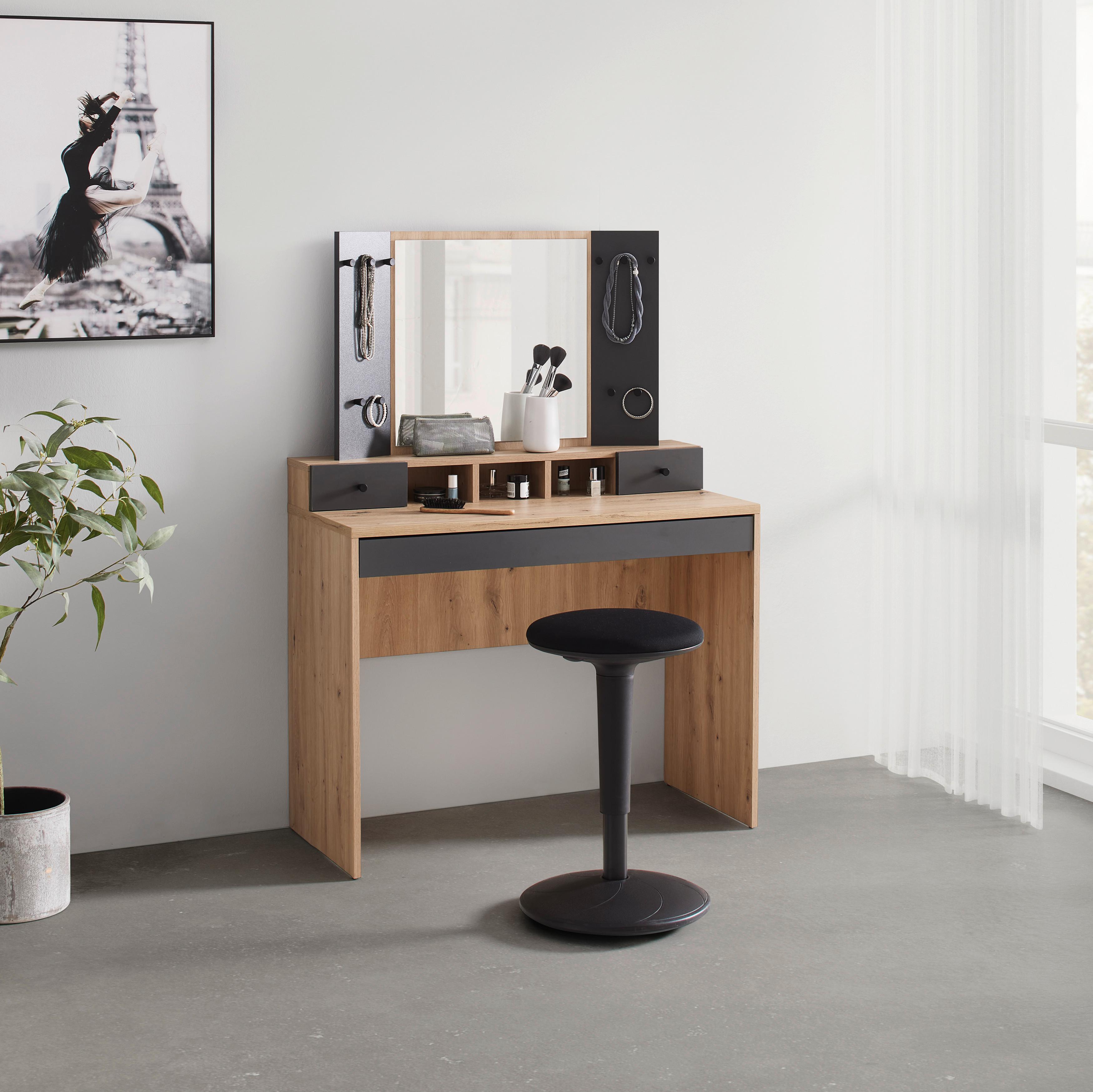Schminktisch Eva I in Eiche/Anthrazit - MODERN, Glas/Holzwerkstoff (100/140/45cm) - Mömax