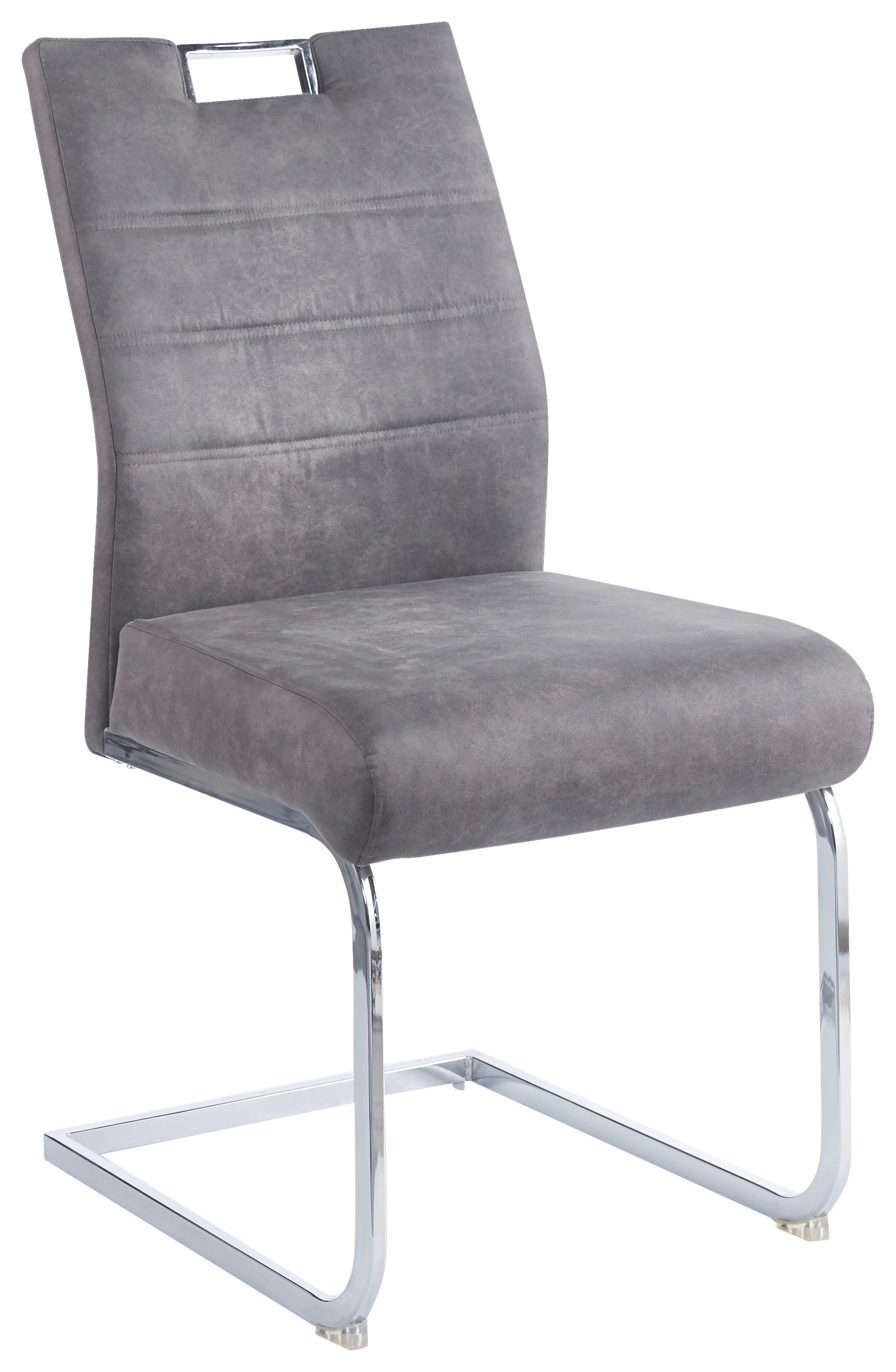 KRZESŁO NA PŁOZIE MITCH - szary/kolor chromowy, Design, metal/tkanina (50/61/98cm) - Carryhome