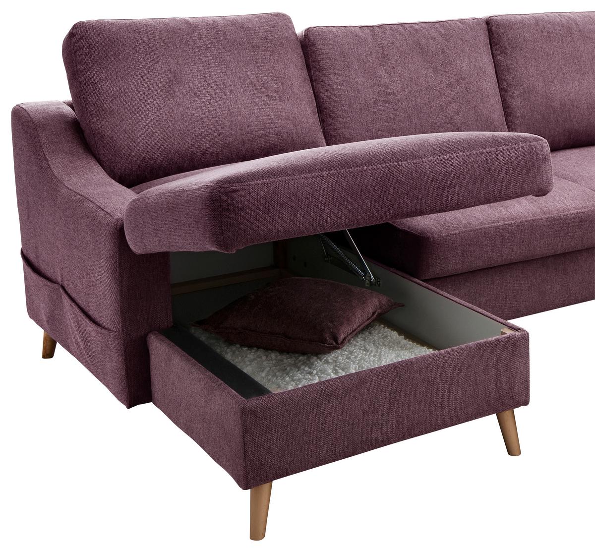 Wohnlandschaft Valentina Bordeaux Struktur - Bordeaux/Naturfarben, KONVENTIONELL, Holz/Textil (150/301/200cm) - P & B