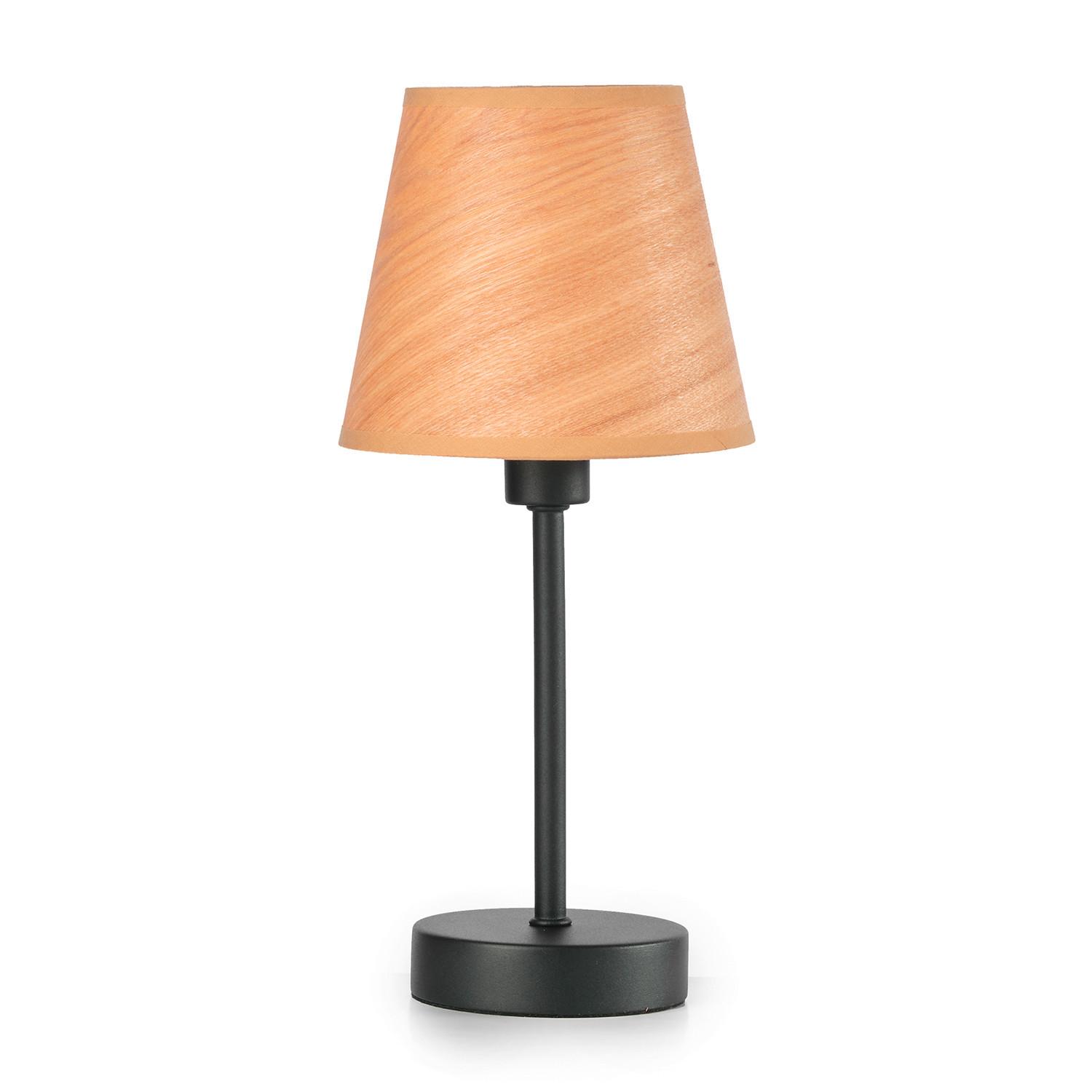 Tischleuchte Asia Schwarz/Eiche max. 6 Watt - Eichefarben/Schwarz, KONVENTIONELL, Textil/Metall (15/32cm)