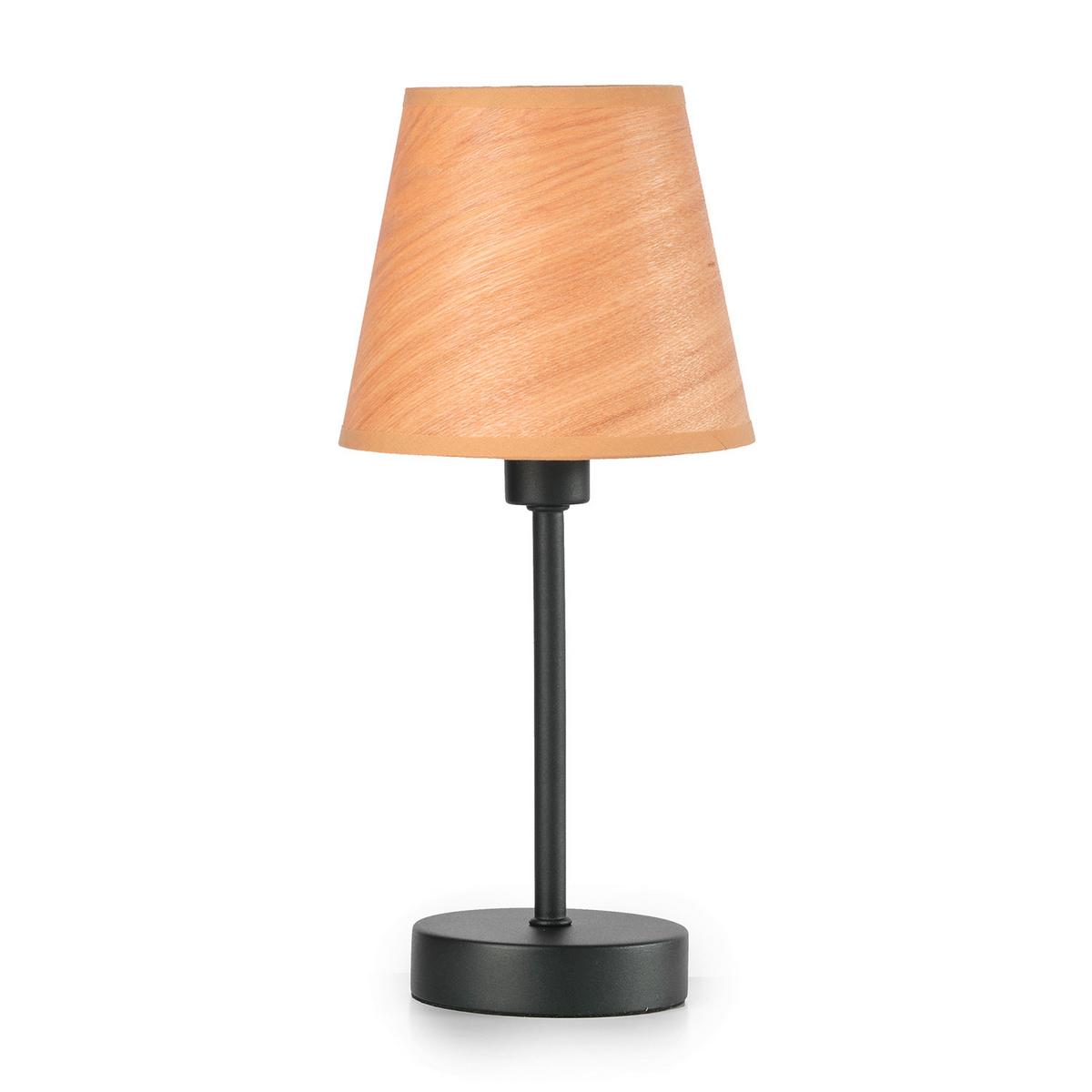 Tischleuchte Asia Schwarz/Eiche max. 6 Watt - Eichefarben/Schwarz, KONVENTIONELL, Textil/Metall (15/32cm)