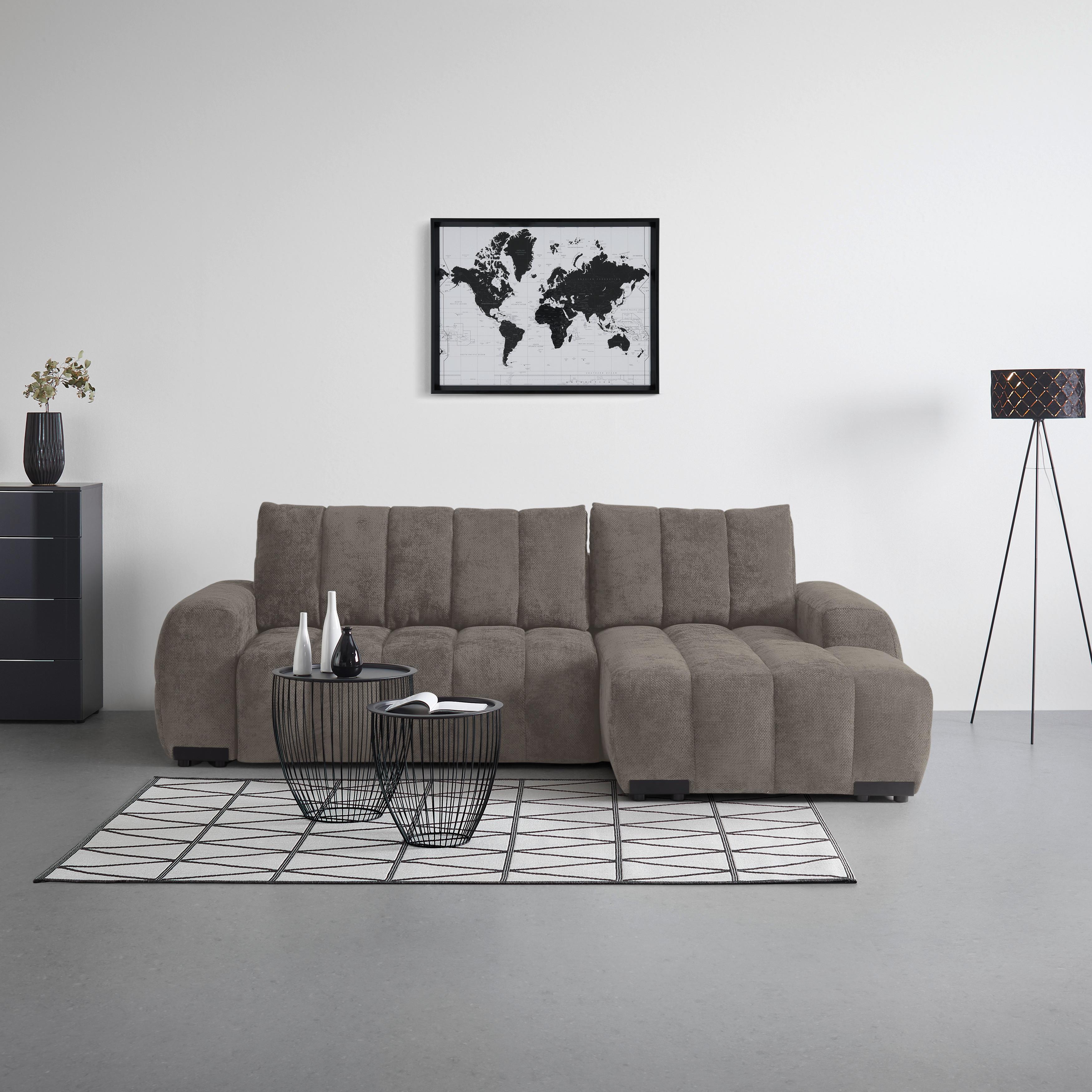 Wohnlandschaft Bolonia Graubraun - Schwarz Hochglanz/Graubraun, MODERN, Textil/Metall (273/93/166cm) - Mömax