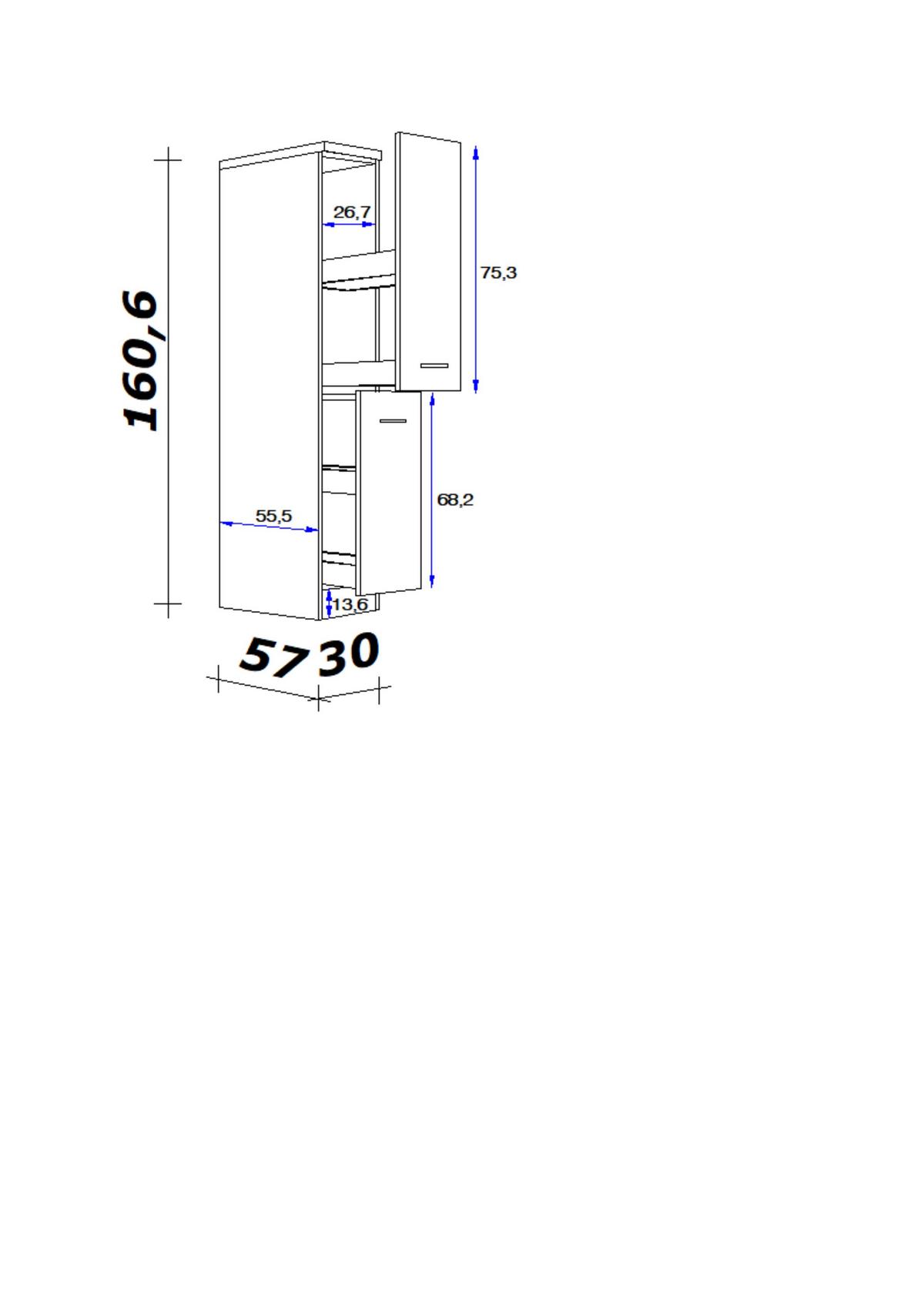 Apothekerschrank Wito ca. 30x160x60 cm Weiß - Edelstahlfarben/Weiß, KONVENTIONELL, Holzwerkstoff/Kunststoff (30/160,6/60cm) - FlexWell