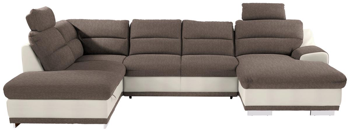 Sedežna Garnitura Seaside, Z Ležiščem, Predalom, Oblika U - barve kroma/rjavosiva, Konvencionalno, kovina/tekstil (218/334/165cm) - Premium Living