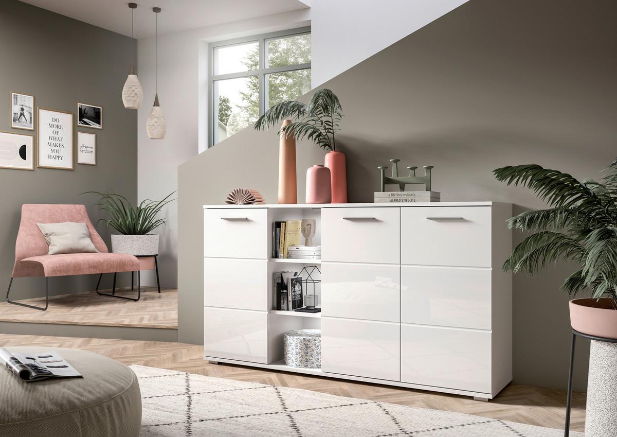 Kommode Prego ca. 150x83 cm Weiß - Weiß Hochglanz, Design, Holzwerkstoff/Kunststoff (150/83/37cm) - Xora