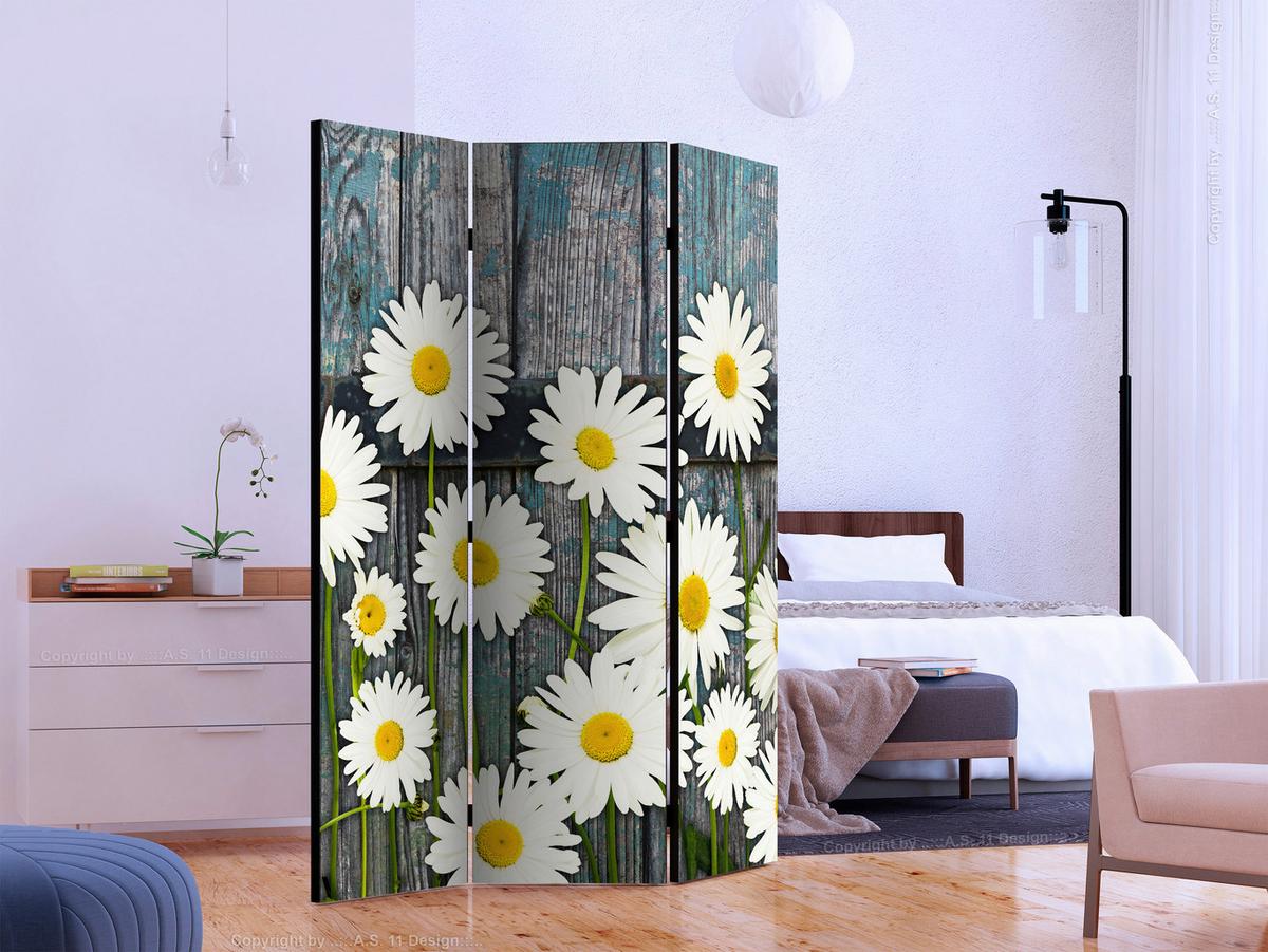 Paravan Daisies, Dvostranski, 3-Delni - siva/bela, Basics, tekstil/les (135/172cm) - artgeist