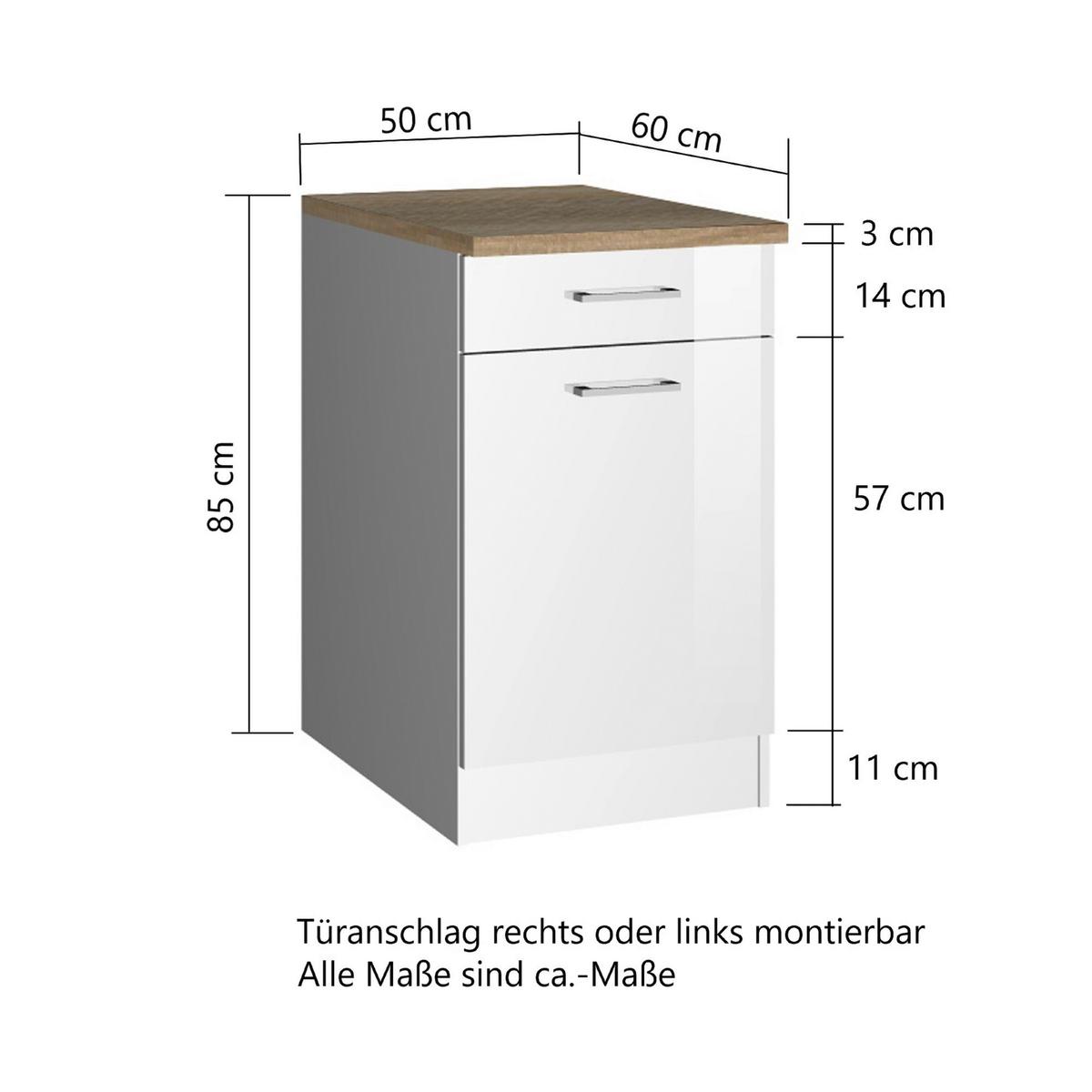 Küchenunterschrank Mailand Weiß Hochglanz - Weiß Hochglanz/Silberfarben, MODERN, Holzwerkstoff/Metall (50/85/60cm) - Held