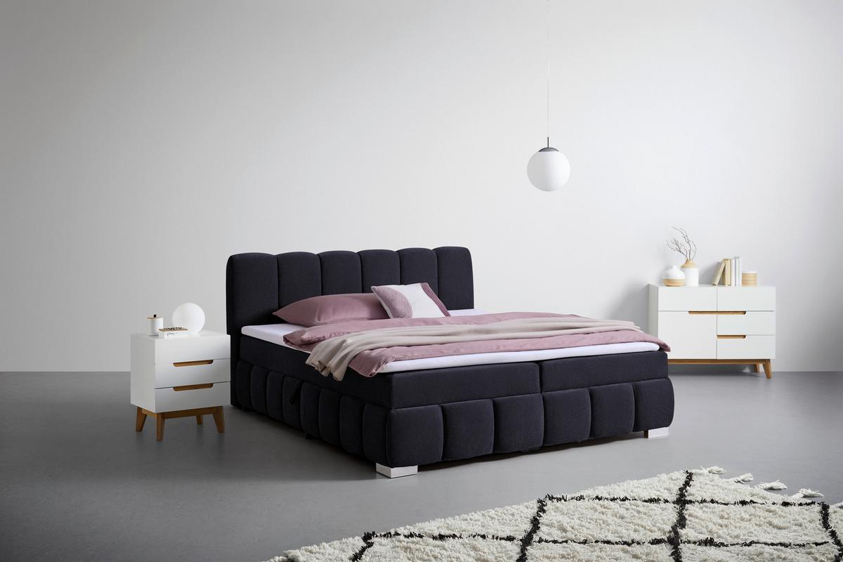 Boxbett Elaris Schwarz ca. 140x200cm - Chromfarben/Schwarz, KONVENTIONELL, Kunststoff/Textil (140/200cm) - Mömax
