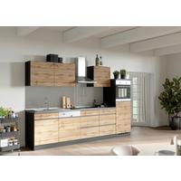 Küchenzeile Turin mit Geräten ca. 300 cm Graphit/Eiche - Eiche Wotan/Graphitfarben, Design, Holzwerkstoff (300cm) - Held
