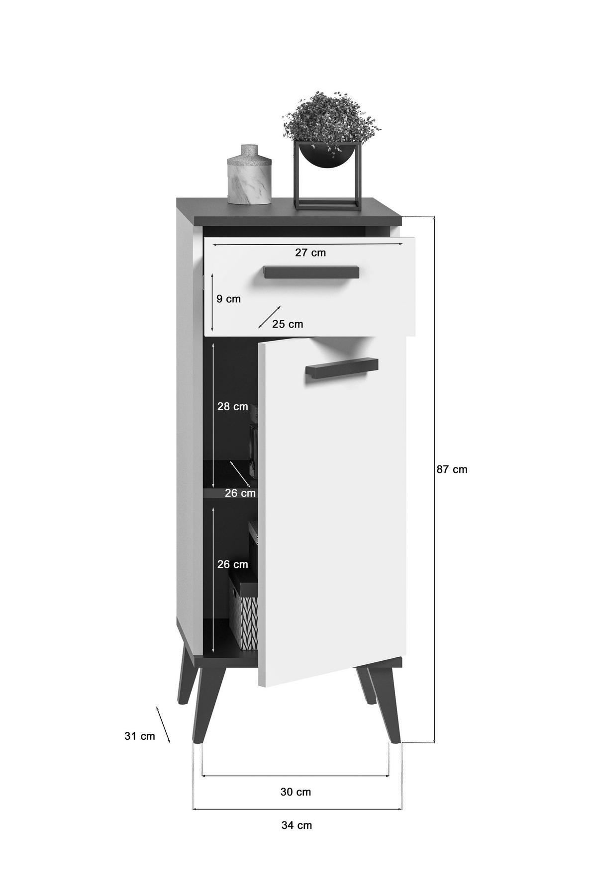 UNTERSCHRANK ROCKET - Weiß/Grau, MODERN, Holzwerkstoff/Kunststoff (34/87/31cm) - MID.YOU