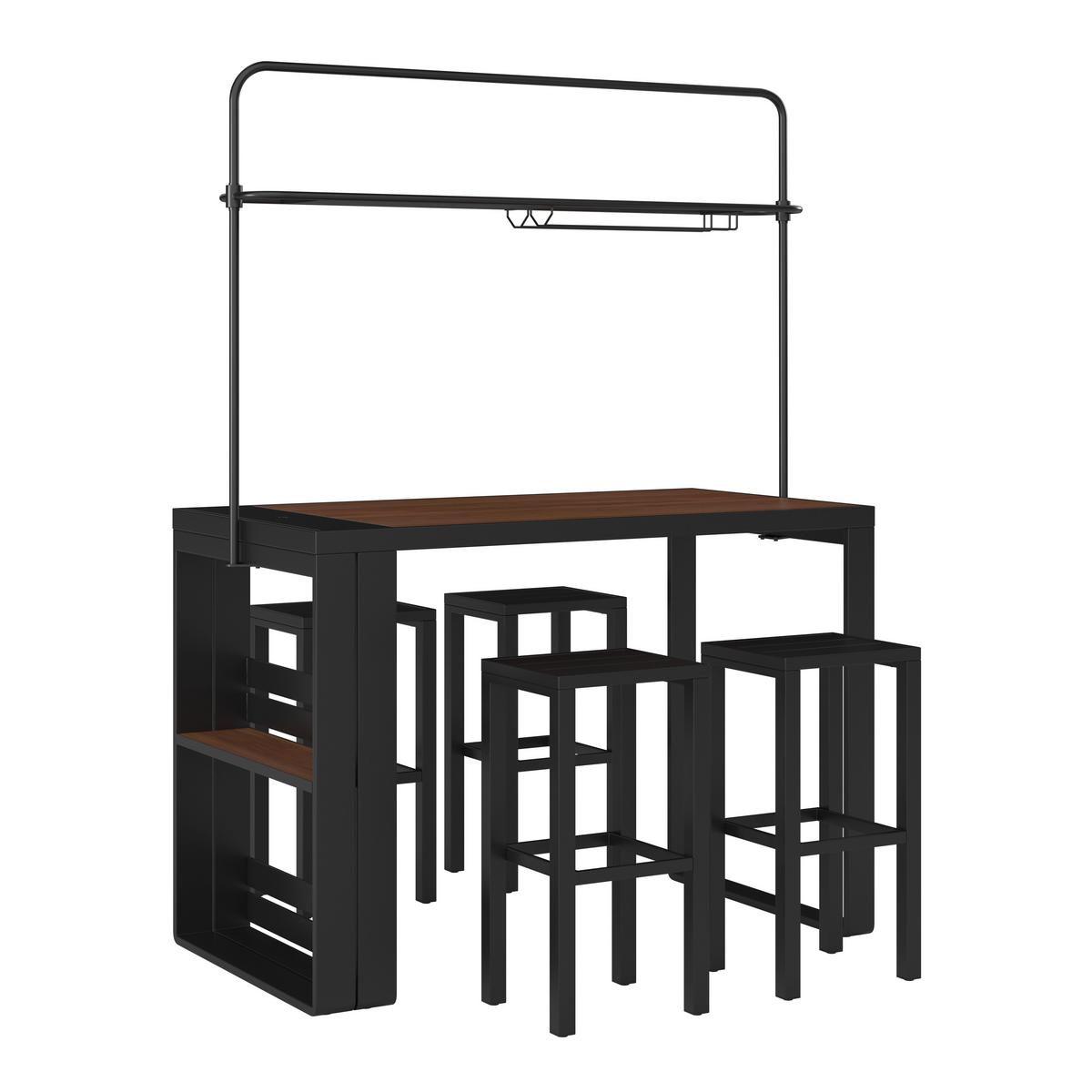 Gartenset Nelli Schwarz, 5-teilig - Anthrazit/Walnussfarben, MODERN, Kunststoff/Metall (80/157/209cm) - Mömax