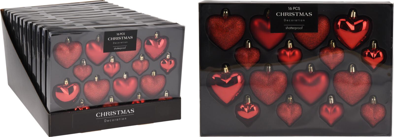 Set Kuglica Za Bor 16/1 Heart - crvena, Konvencionalno, plastika (8cm)