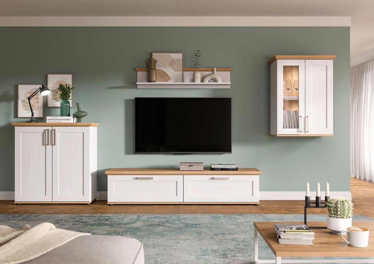 Dnevni Regal Verona, Bela, Barva Macesna, 4-Delni - srebrne barve/črna, Design, umetna masa/leseni material (336/161/40cm) - Livetastic