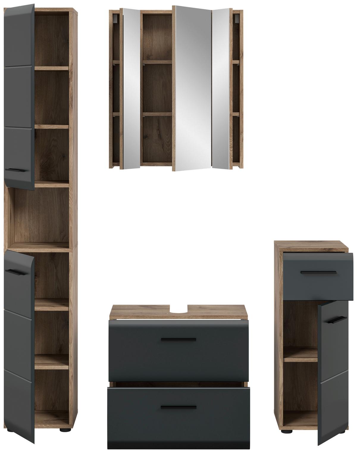 Kopalnica Ice, Črna, Barva Hrasta, 4-Delna - črna/temni hrast, Basics, umetna masa/leseni material (120cm) - MID.YOU