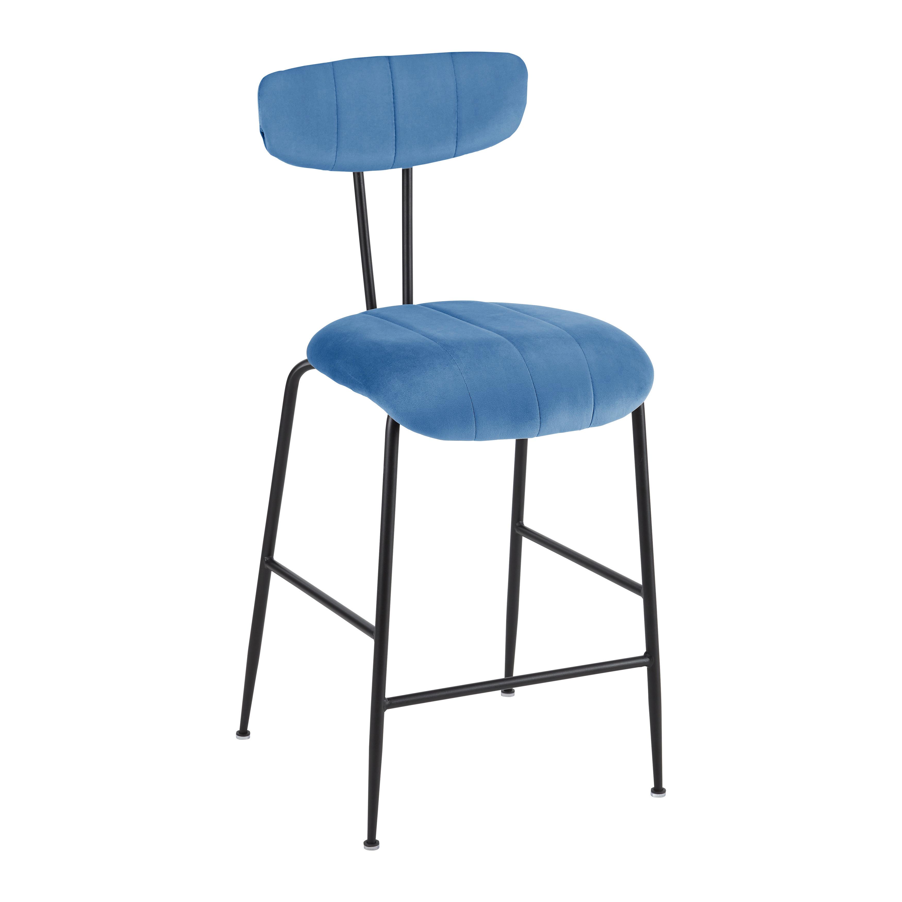 Barhocker Tylor Blau Samt Gepolstert - Blau/Schwarz, MODERN, Holz/Textil (48/102/52cm) - Bessagi Home