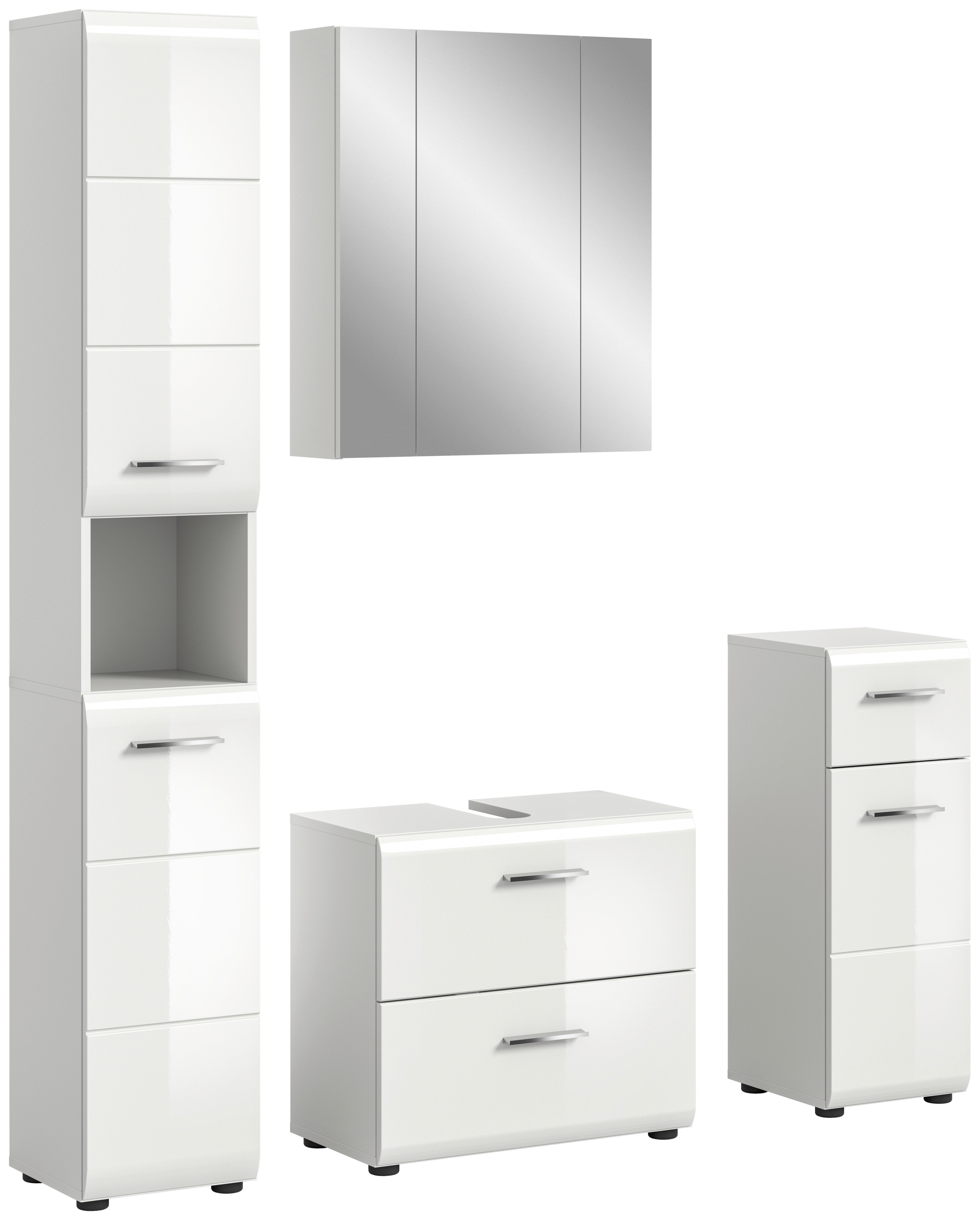 Badezimmer Ice 4-tlg. ca. 120 cm Weiß - Weiß Hochglanz/Silberfarben, MODERN, Holzwerkstoff/Kunststoff (120cm) - MID.YOU