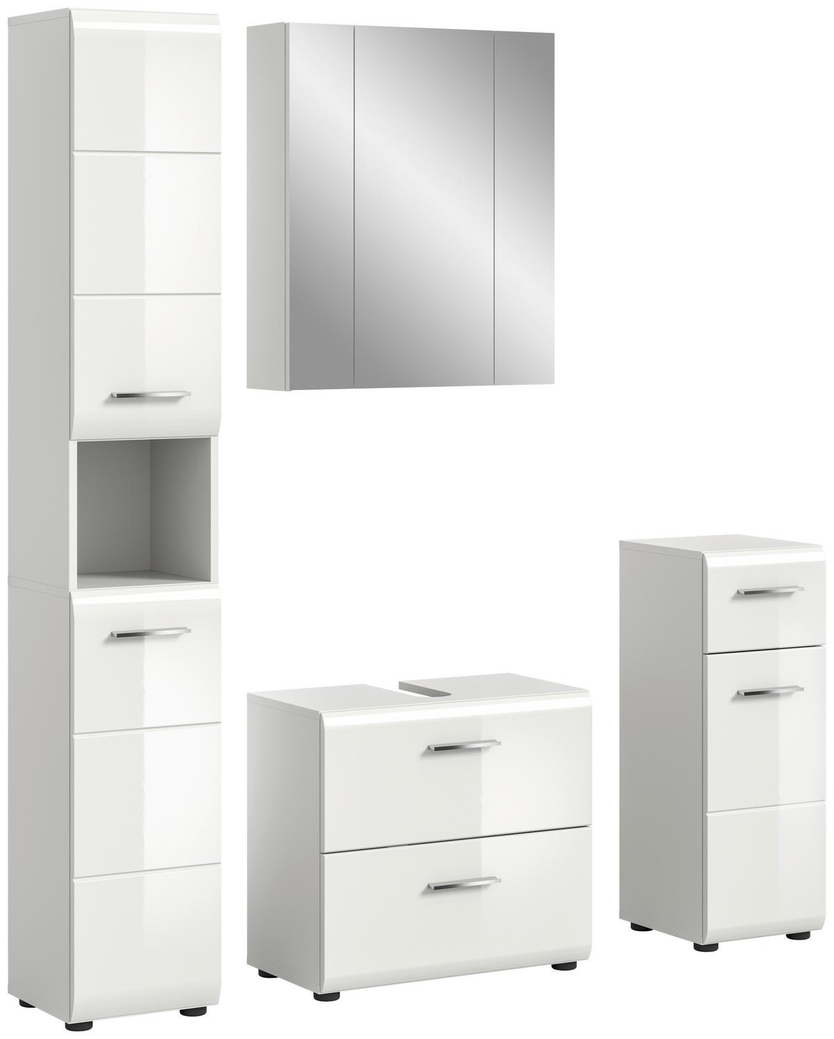 Badezimmer Ice 4-tlg. ca. 120 cm Weiß - Weiß Hochglanz/Silberfarben, MODERN, Holzwerkstoff/Kunststoff (120cm) - MID.YOU