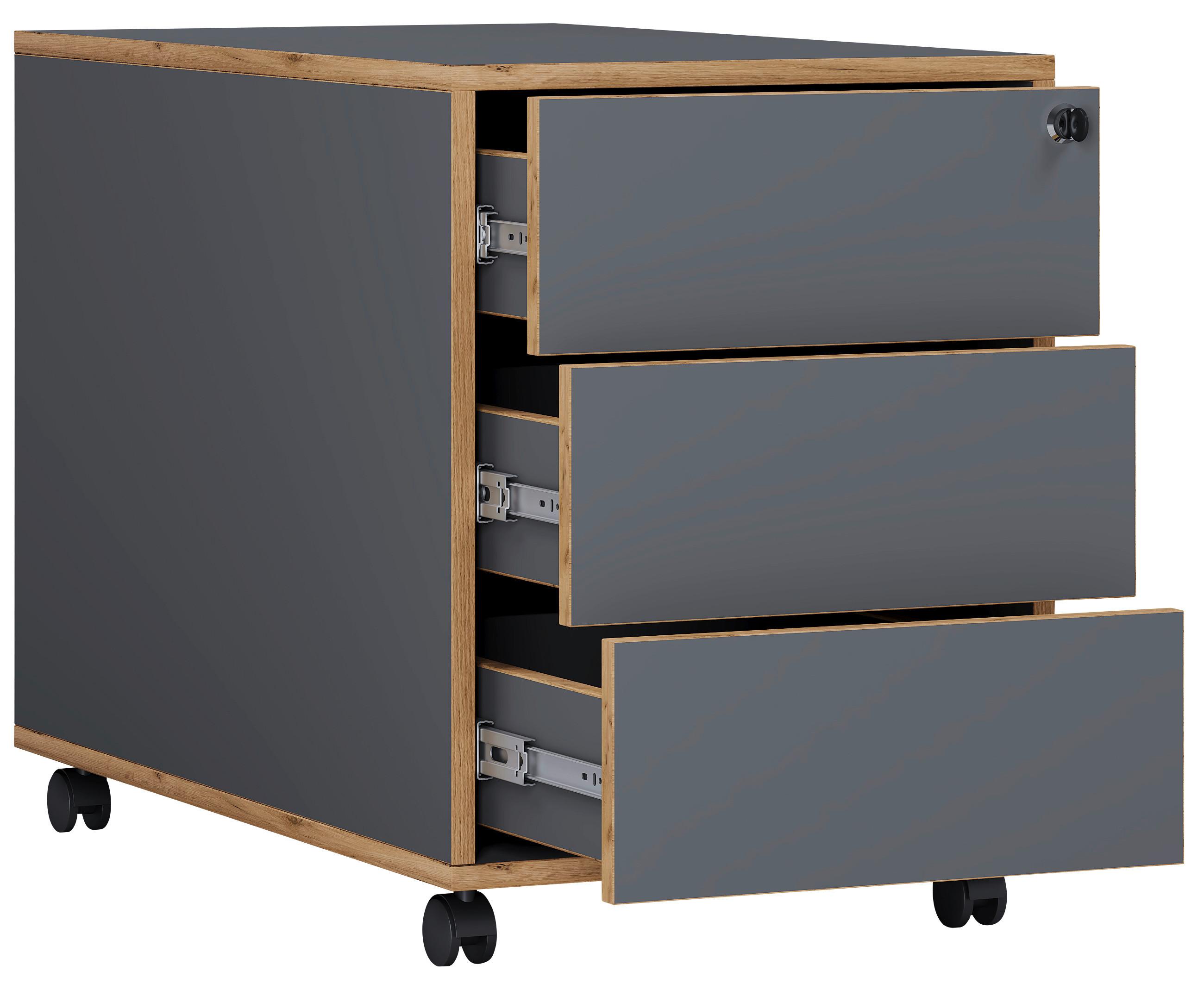 ROLLCONTAINER SALIA T45 - Honigeiche/Anthrazit, Design, Holzwerkstoff/Kunststoff (42/50/45cm) - MID.YOU