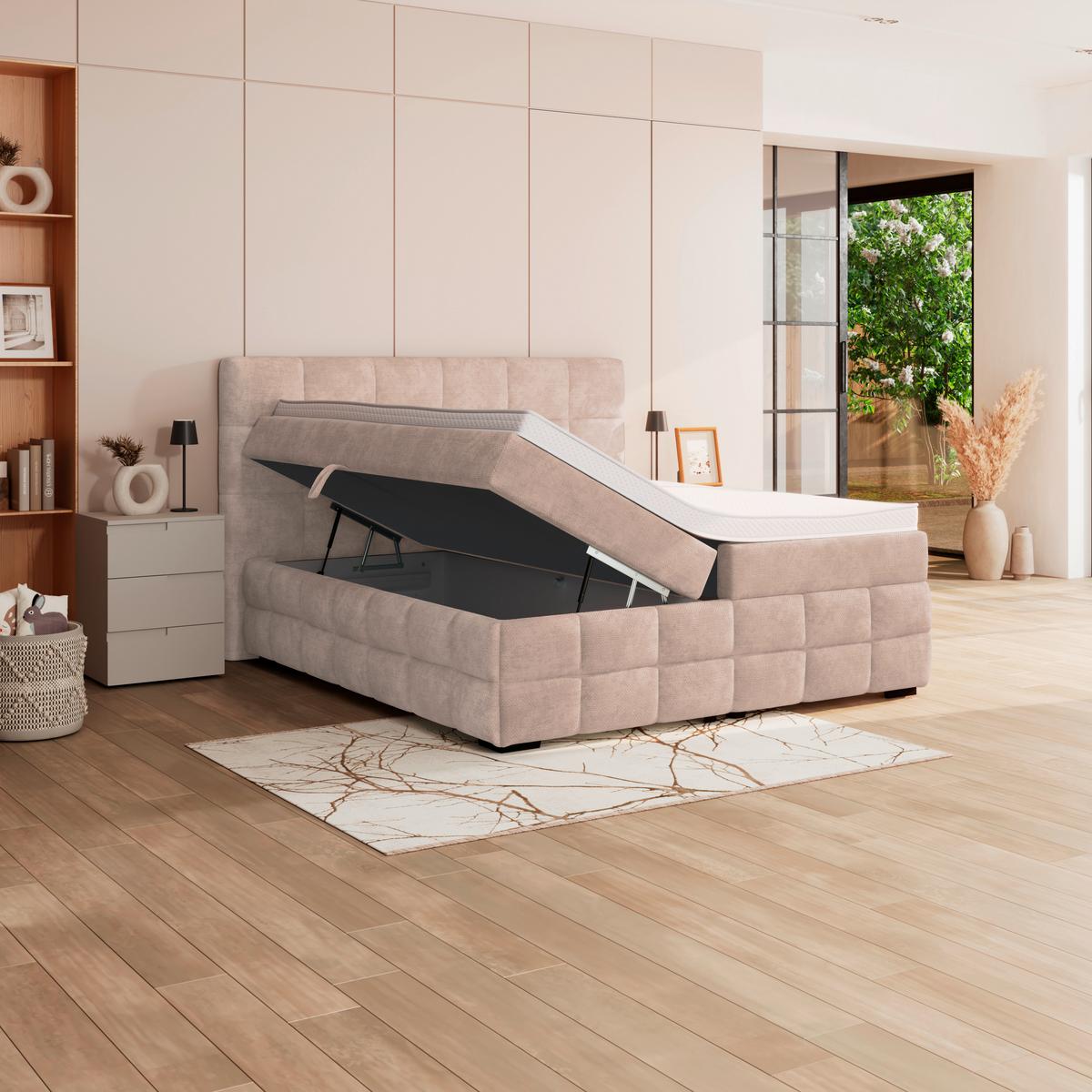 PAT BOX VEGA - bej/verde, Trend, lemn/textil (200/200cm) - Modern Living