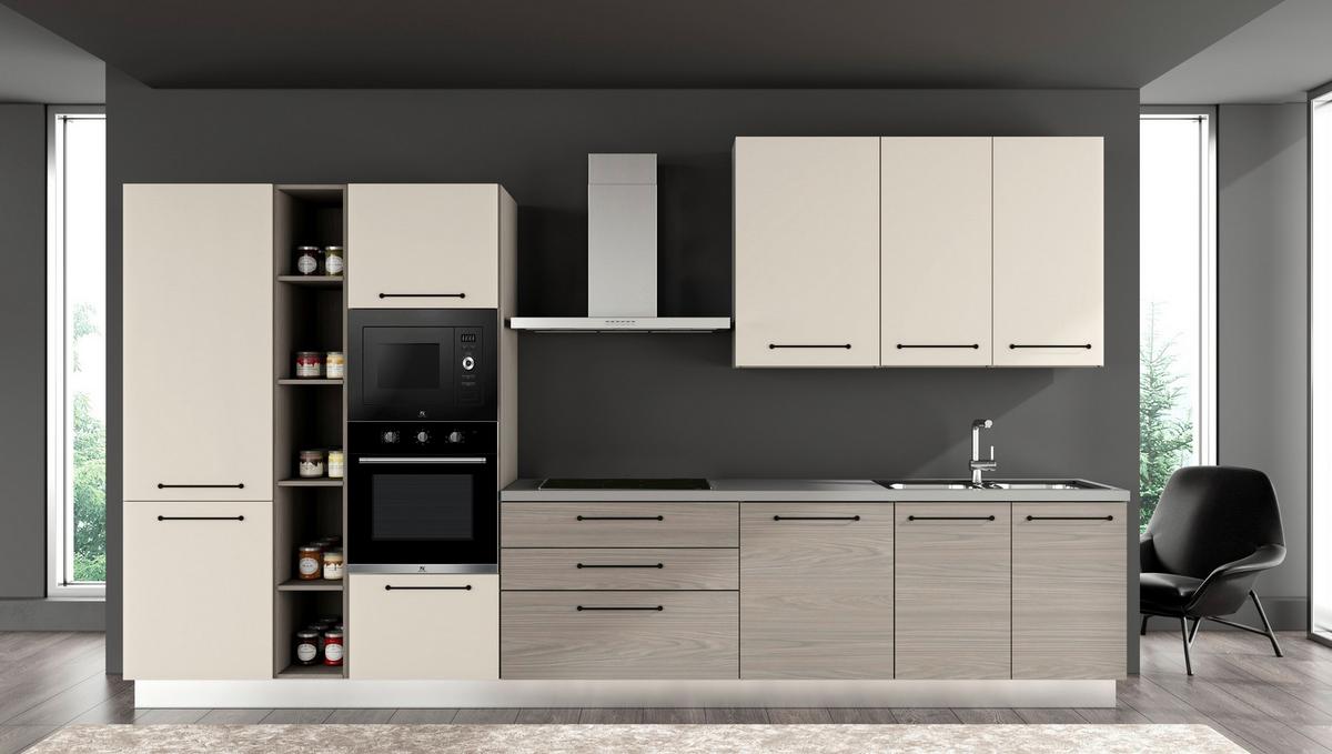 Kuhinjski Blok Line, Z Aparati, 390 Cm - sivi hrast/črna, Moderno, kovina/leseni material (390/60/216/240cm) - Mömax