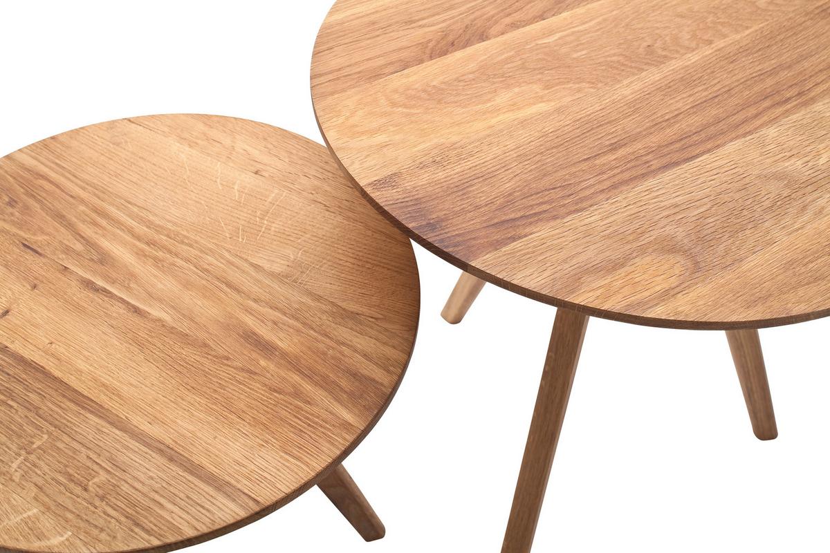 ZESTAW STOLIKÓW KAWOWYCH GENNY - kolor dębowy/kolor naturalny, Modern, drewno (40-50/40-50/40-45cm) - Xora