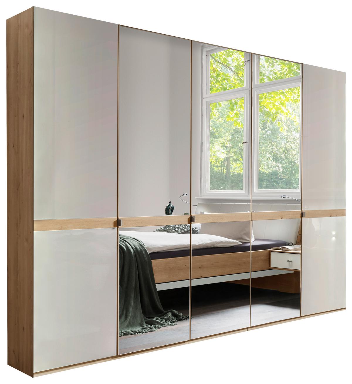 Ruhásszekrény Tükörrel Sevilla - krómszínű/tölgyfa színű, Modern, faalapú anyag/Üveg (250/216/58cm)