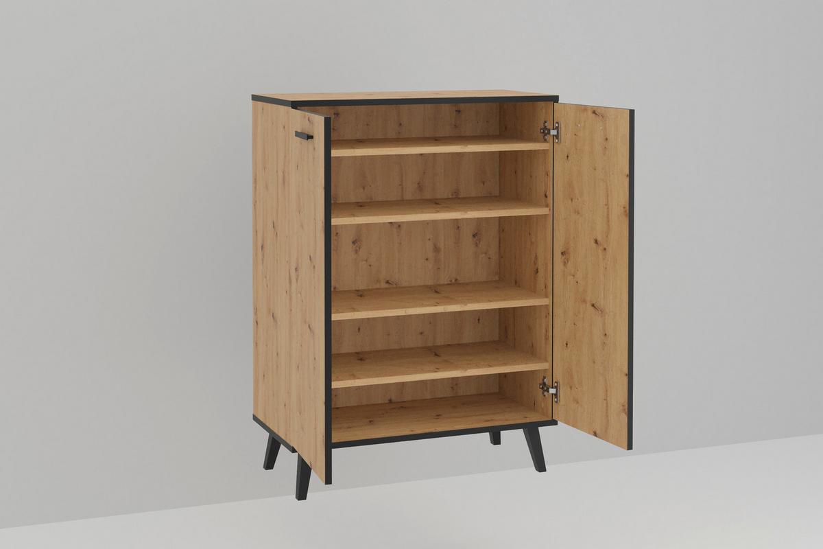 Schuhschrank in Eichefarben - Schwarz/Eiche Artisan, MODERN, Holzwerkstoff/Metall (69/94/33cm) - Mömax